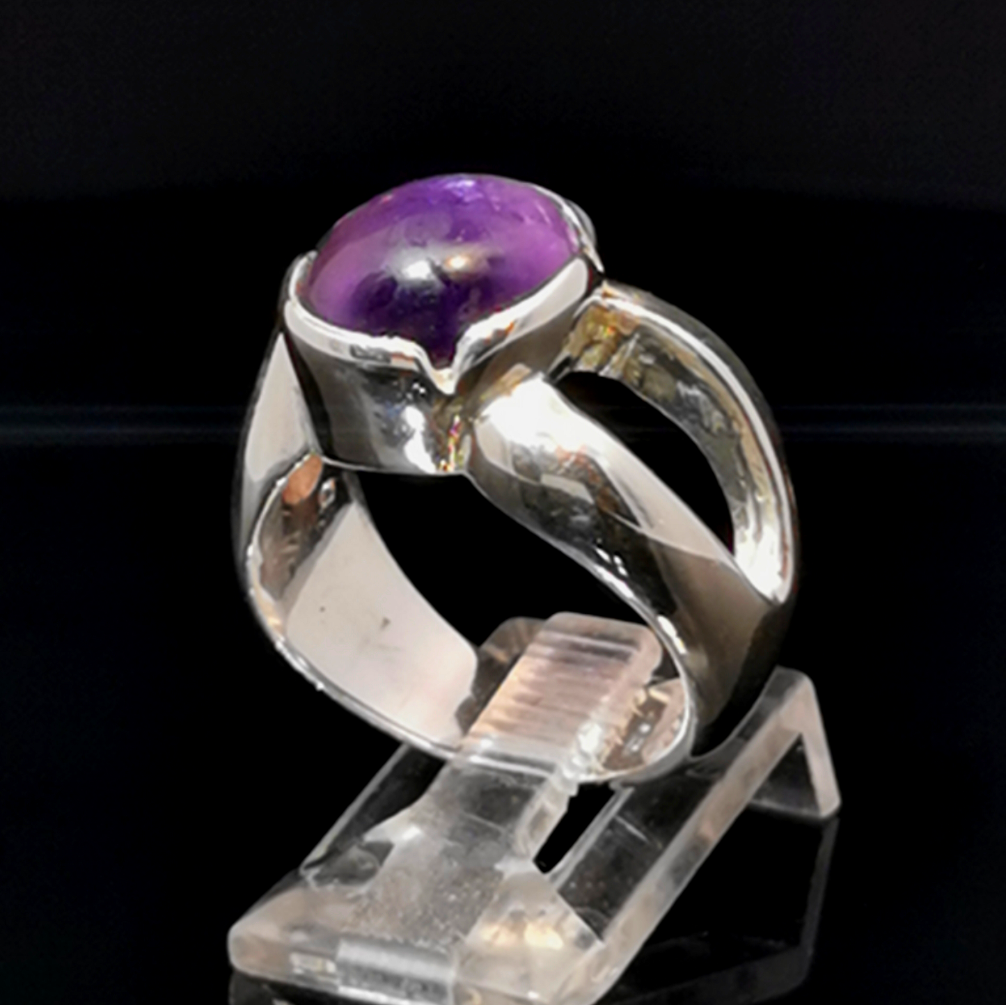 Sterling Silver Cocktail Ring with Cabochon Amethyst, size 6