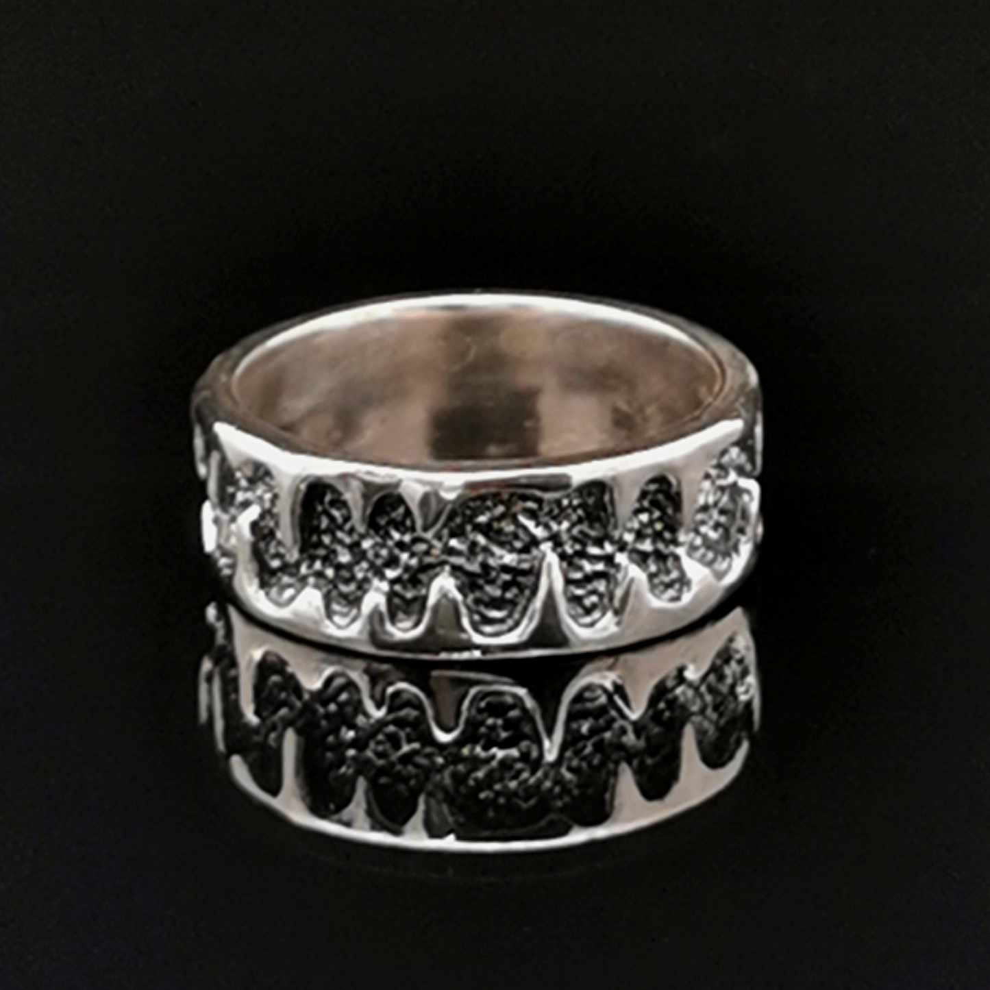 Etched Design Sterling Silver Band, size 8.5