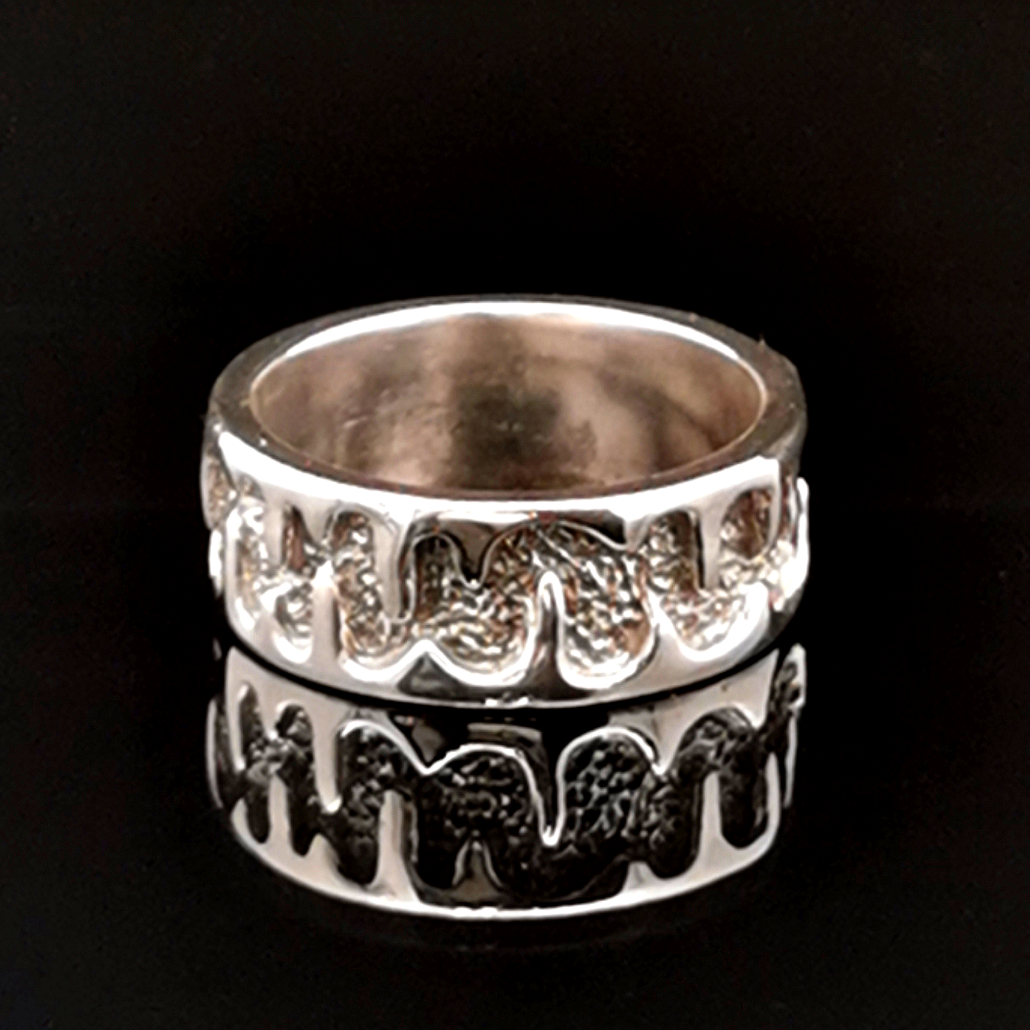 Etched Design Sterling Silver Band, size 7.5