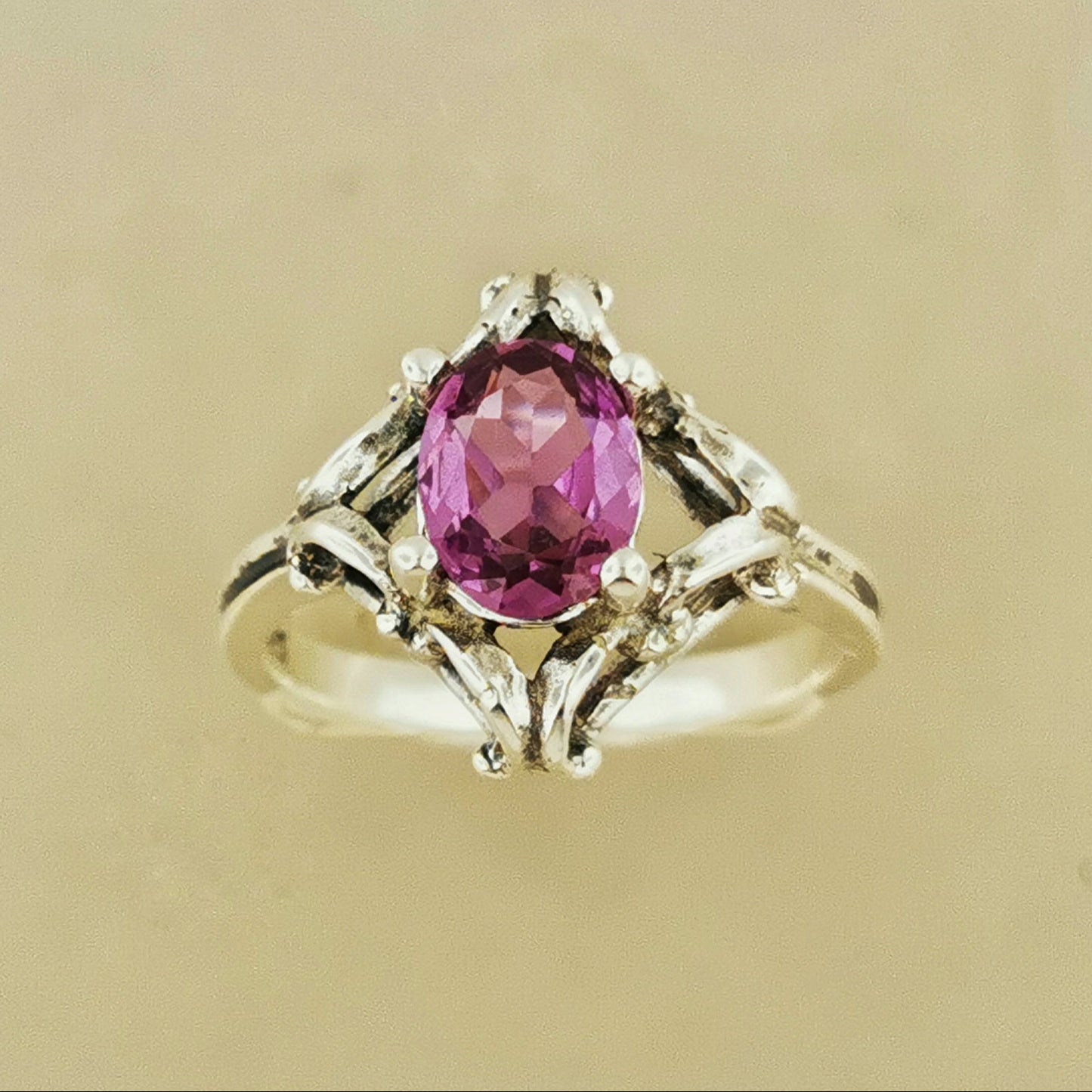 1950's Scrollwork Ring In Sterling Silver Or Antique Bronze With Imitation Birthstone - Le Dragon Argenté