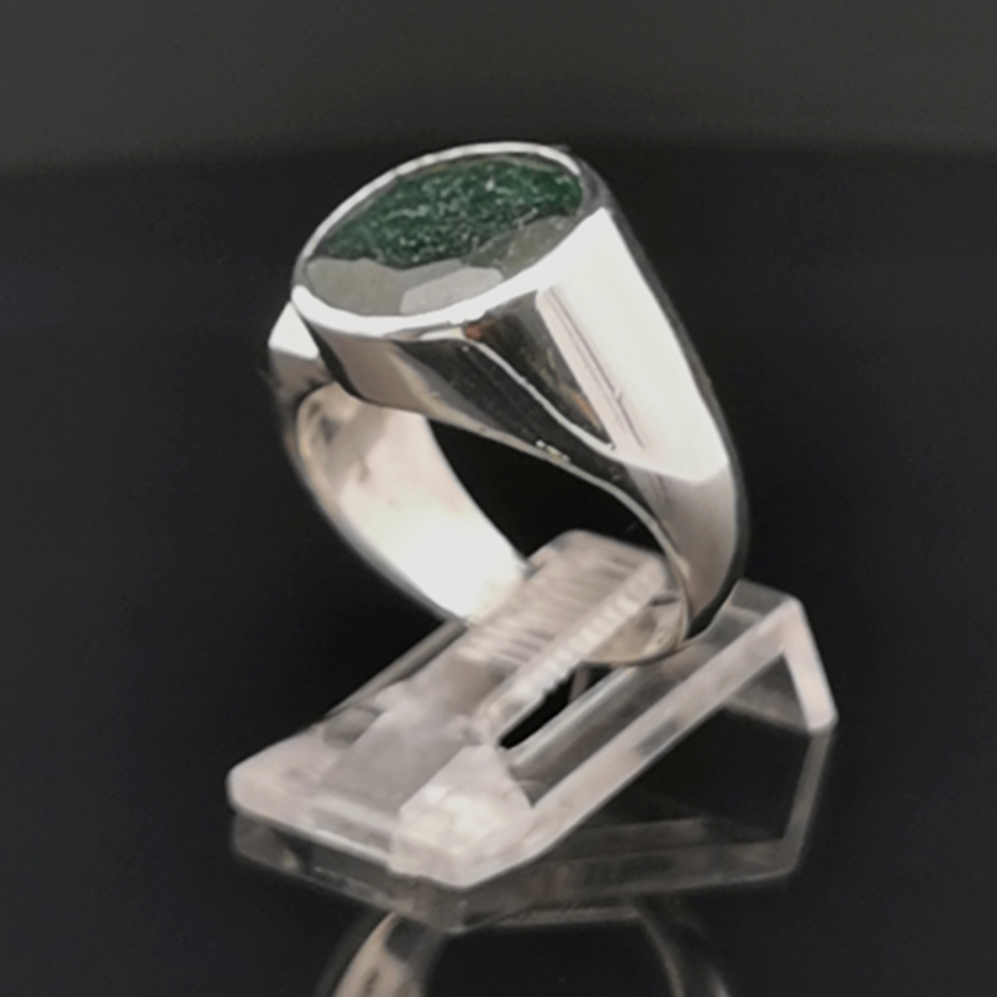 Sterling Silver Signet Ring with Lab Grown Green Quartz, size 7