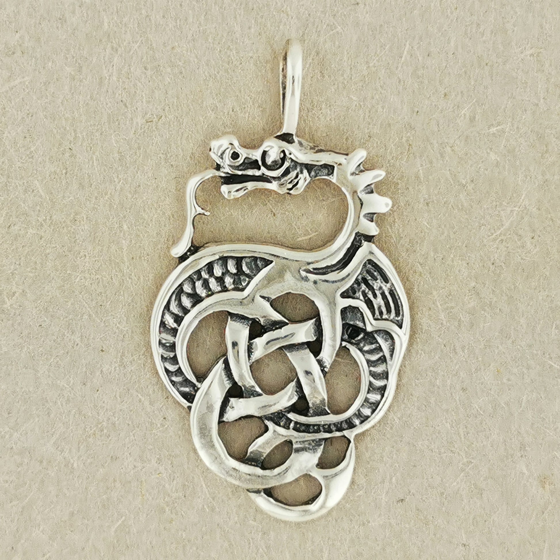 Celtic Knotwork Dragon Pendant in Sterling Silver or Antique Bronze, Silver Dragon Charm, Celtic Dragon Pendant, Celtic Knotwork Pendant, Sterling Silver Dragon Pendant, Celtic Silver Jewelry, Fantasy Dragon Pendant, Celtic Knotwork Dragon Pendant