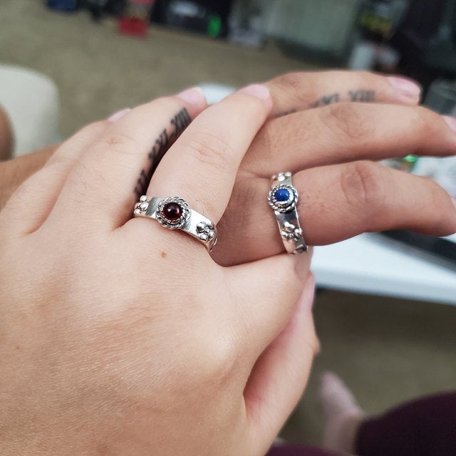 Matching Howl and Sophie Rings in Sterling Silver with Cabochon Gemstones