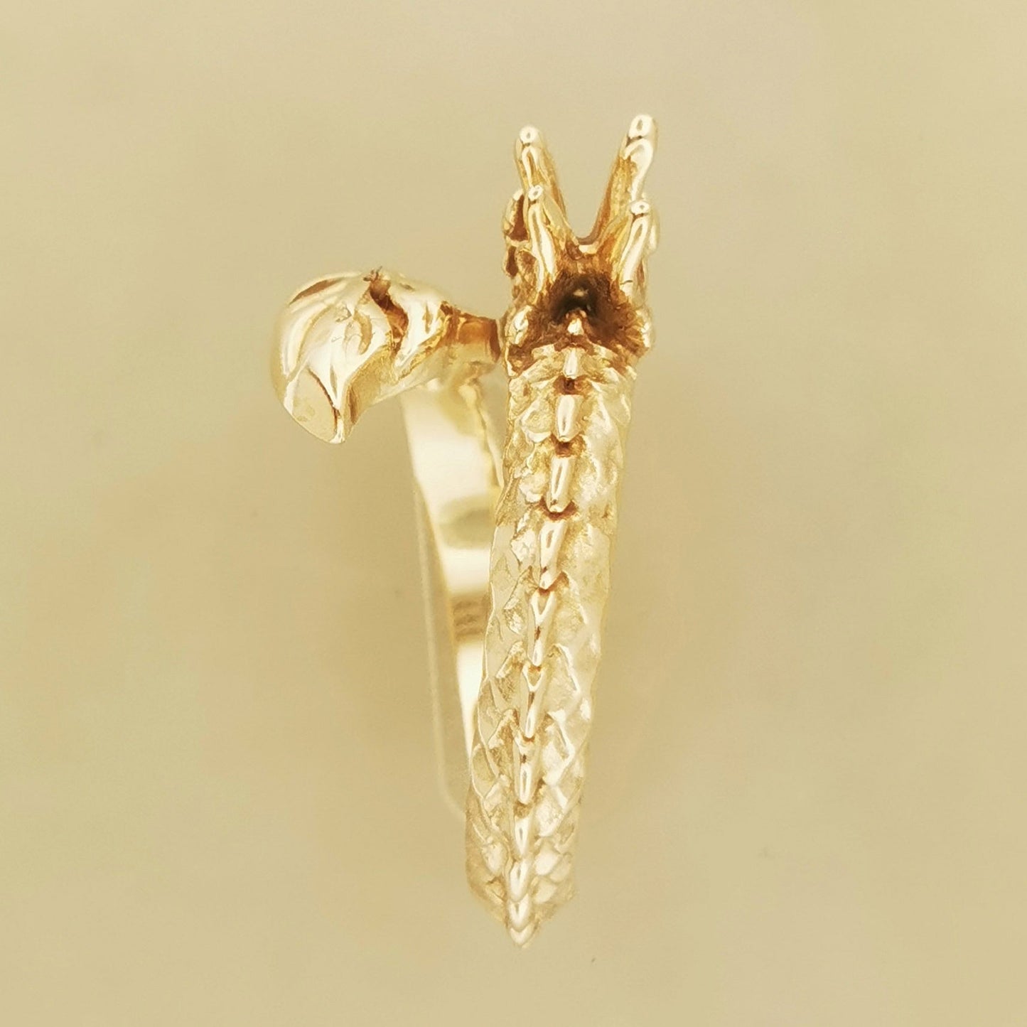 Adjustable Asian Dragon Ring with detailed scales and whiskers in sterling silver, antique bronze, or stainless steel. Handmade fantasy jewellery by Le Dragon Argenté