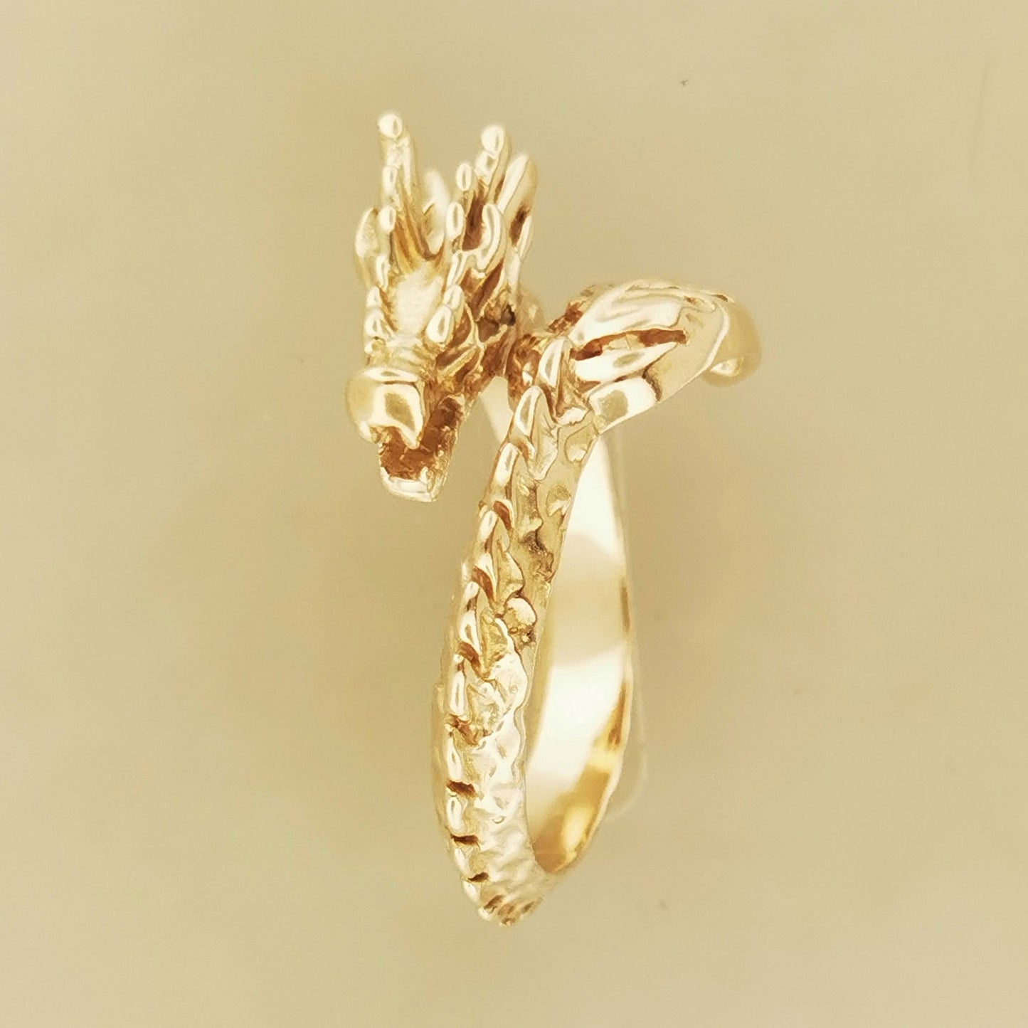 Adjustable Asian Dragon Ring with detailed scales and whiskers in sterling silver, antique bronze, or stainless steel. Handmade fantasy jewellery by Le Dragon Argenté