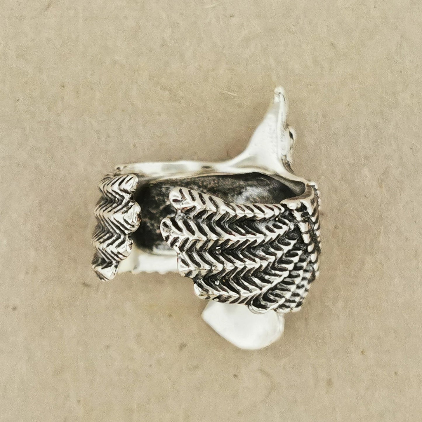 Adjustable Eagle Ring in Sterling Silver Side View - Le Dragon Argenté