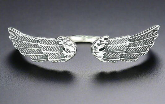 Angel Wings Ring in Sterling Silver or Antique Bronze - Le Dragon Argenté