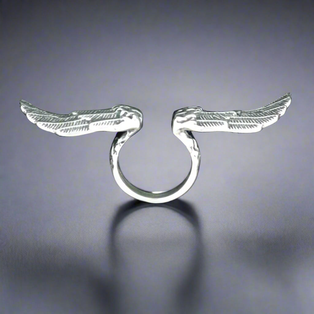 Angel Wings Ring in Sterling Silver or Antique Bronze - Le Dragon Argenté