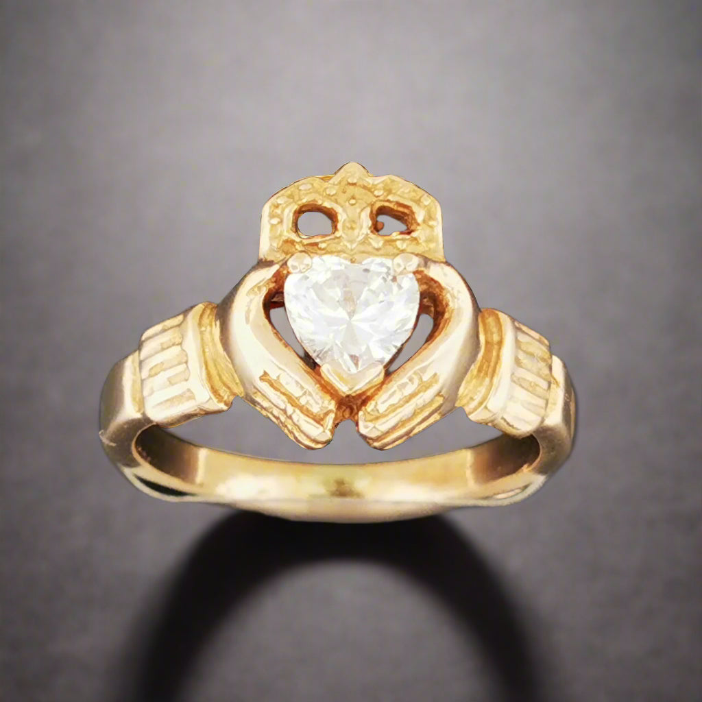 Antique Bronze Claddagh Ring with Gemstone Heart - Le Dragon Argenté