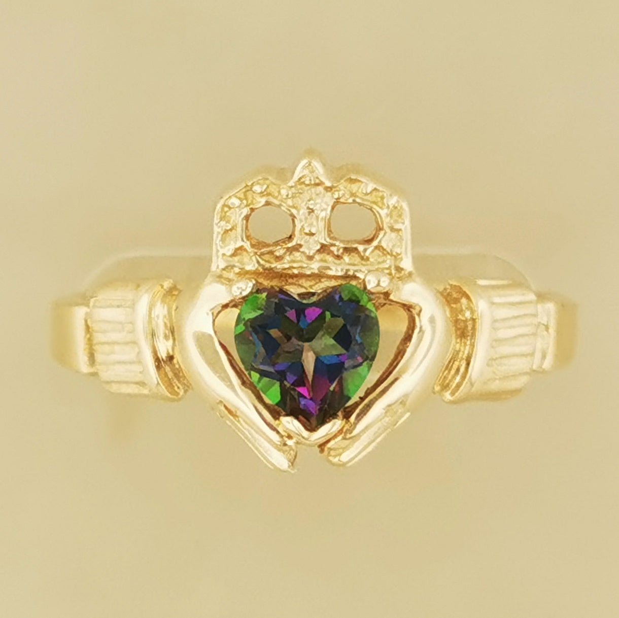Antique Bronze Claddagh Ring with Gemstone Heart - Le Dragon Argenté