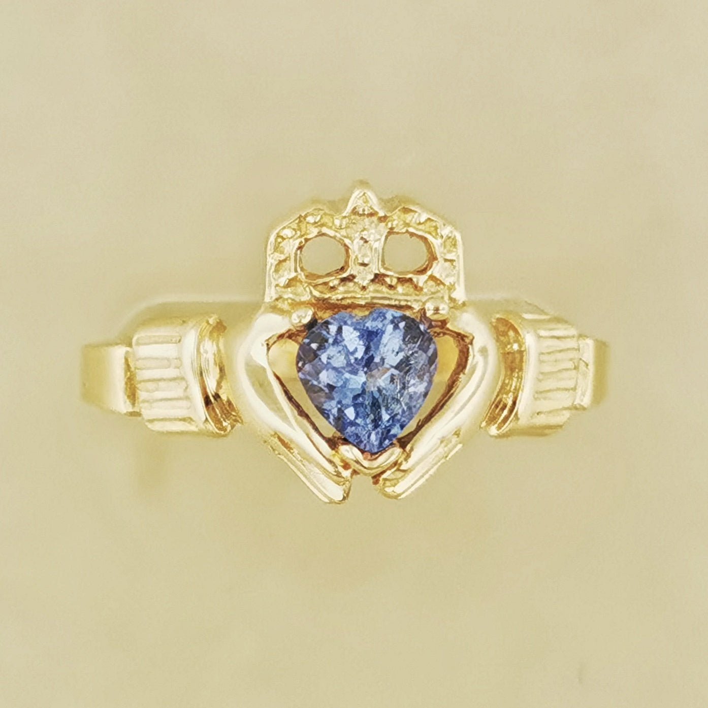 Antique Bronze Claddagh Ring with Gemstone Heart - Le Dragon Argenté