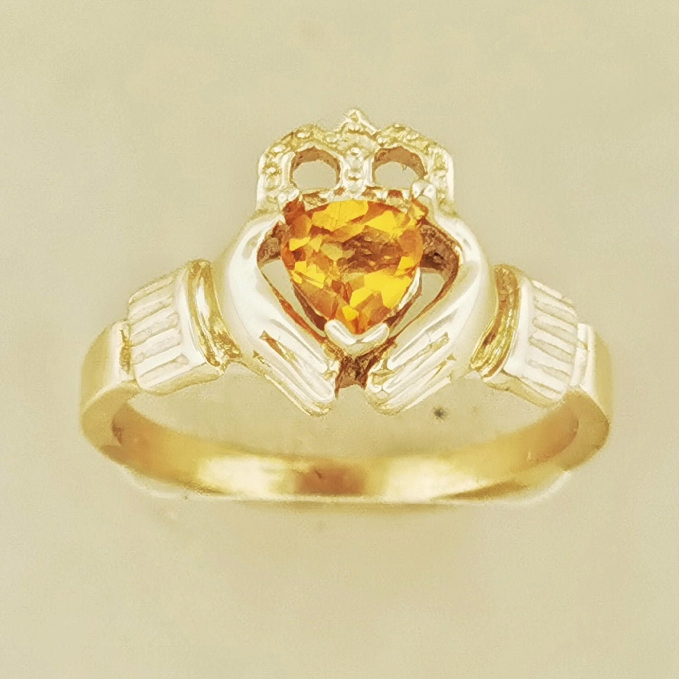 Antique Bronze Claddagh Ring with Gemstone Heart - Le Dragon Argenté