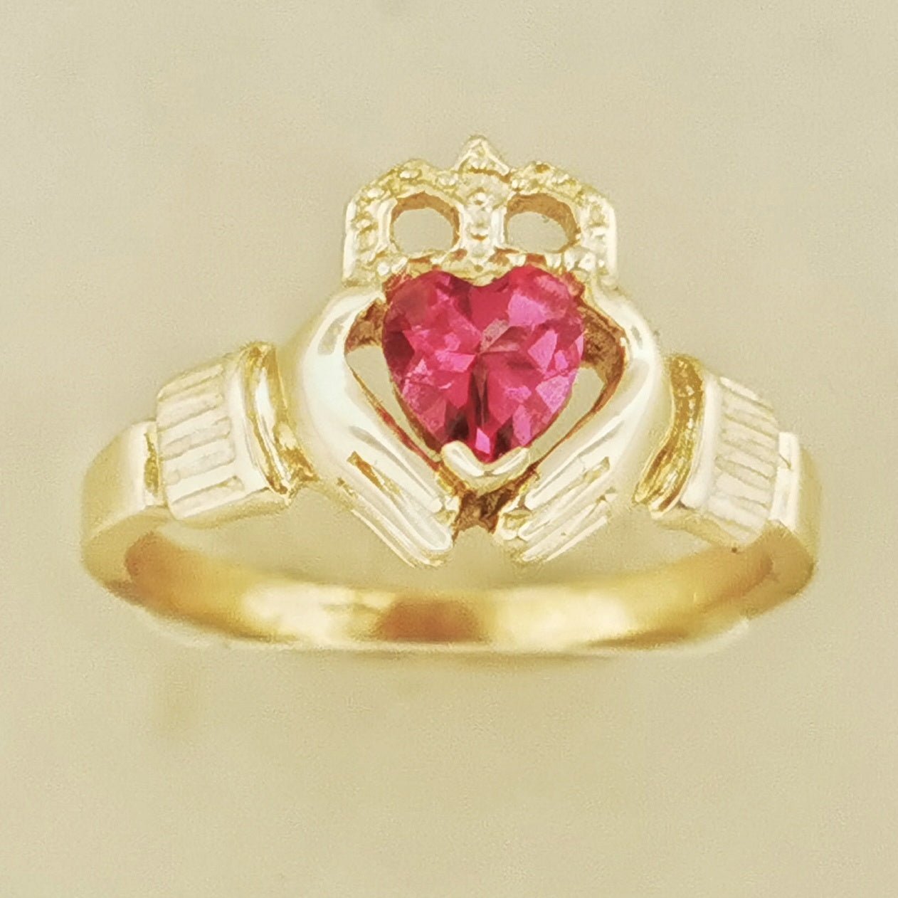 Antique Bronze Claddagh Ring with Gemstone Heart - Le Dragon Argenté