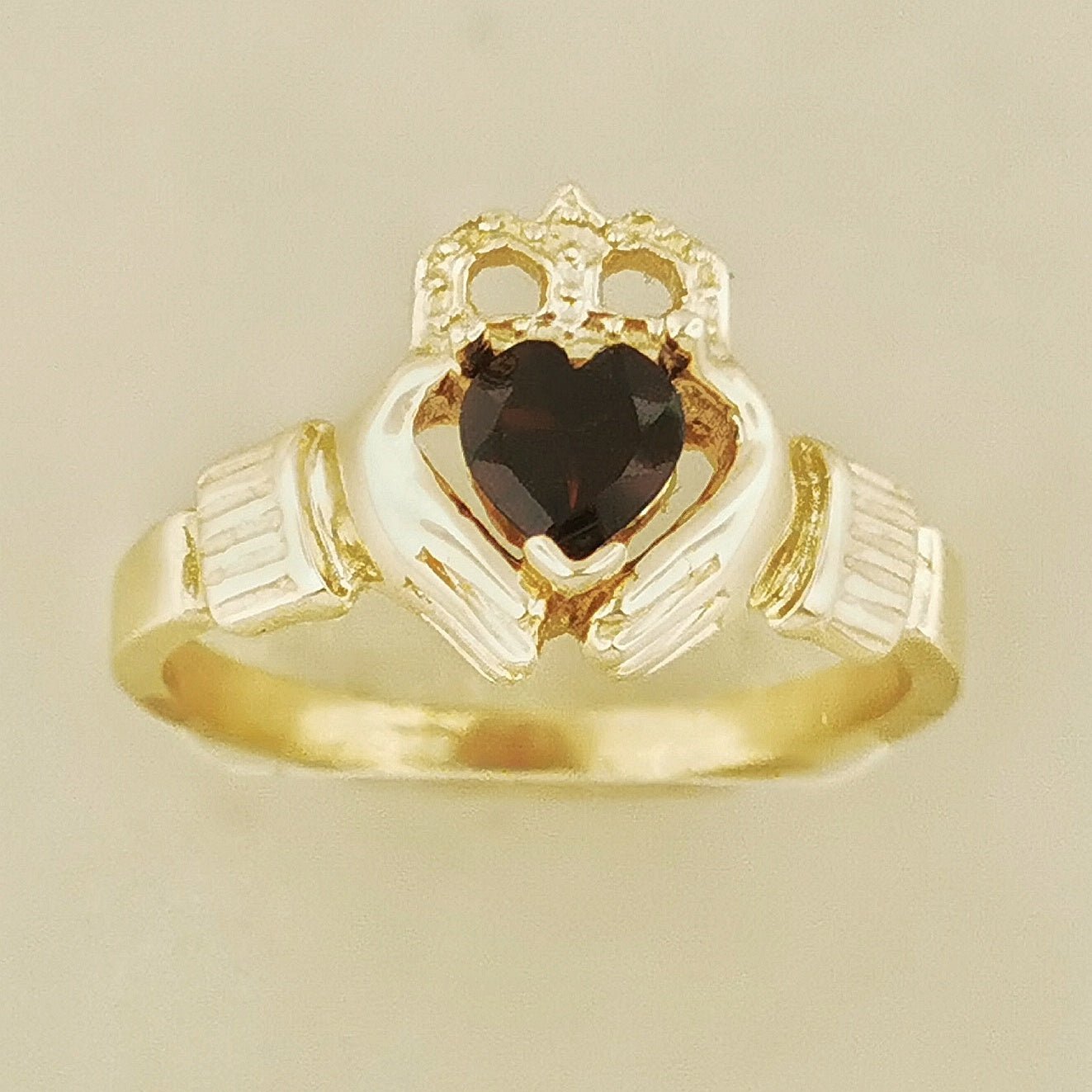Antique Bronze Claddagh Ring with Gemstone Heart - Le Dragon Argenté