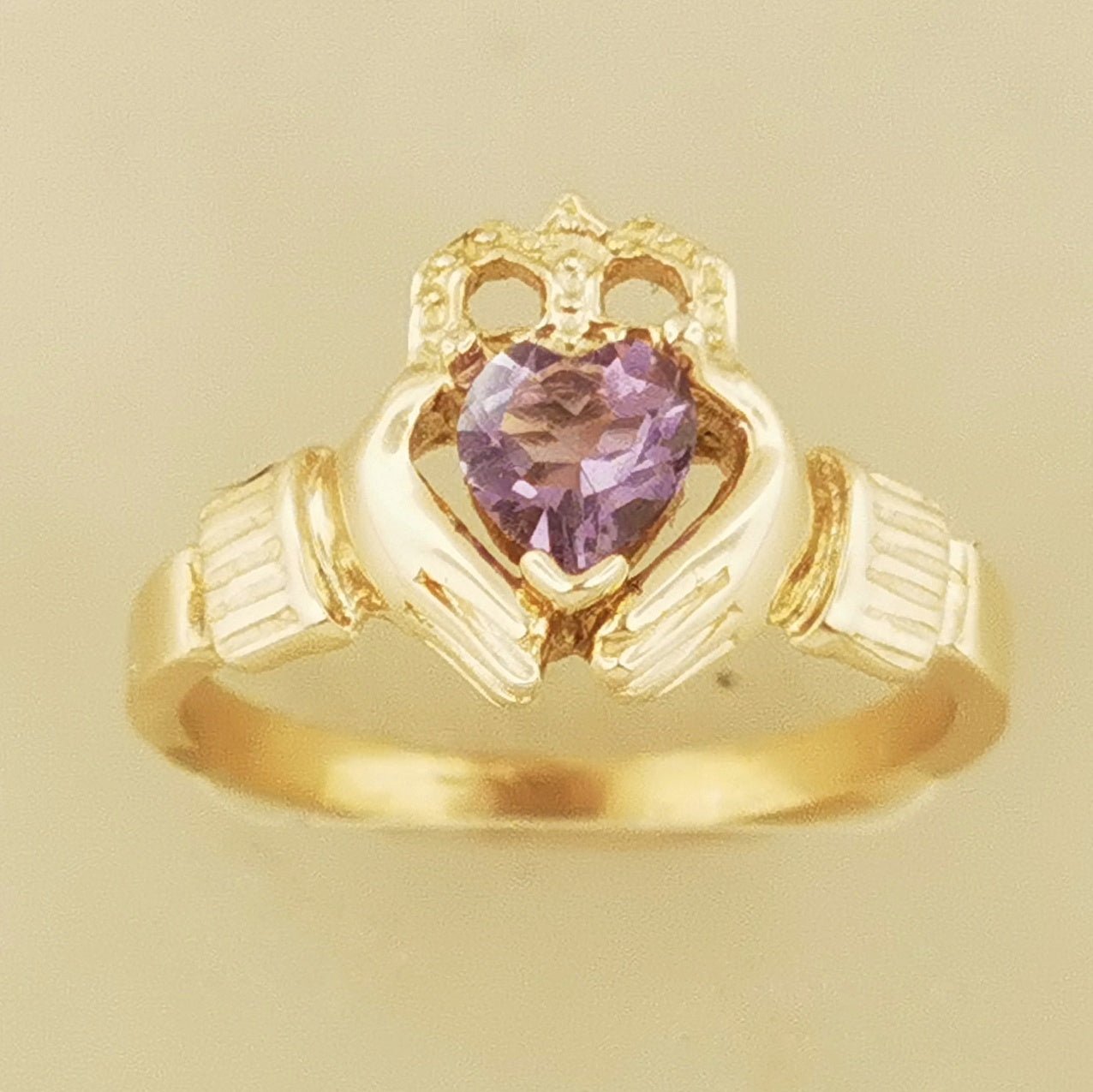 Antique Bronze Claddagh Ring with Gemstone Heart - Le Dragon Argenté