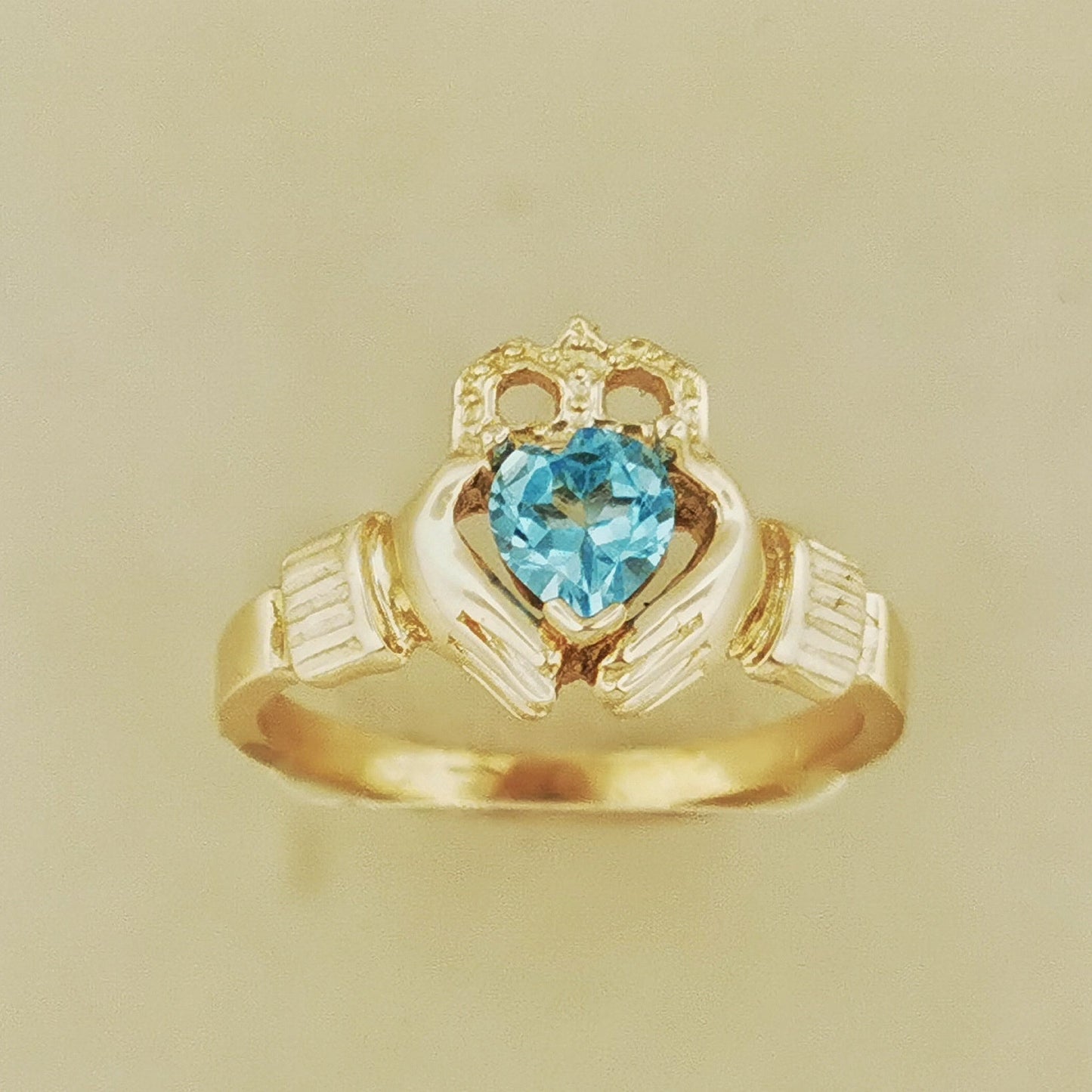 Antique Bronze Claddagh Ring with Gemstone Heart - Le Dragon Argenté