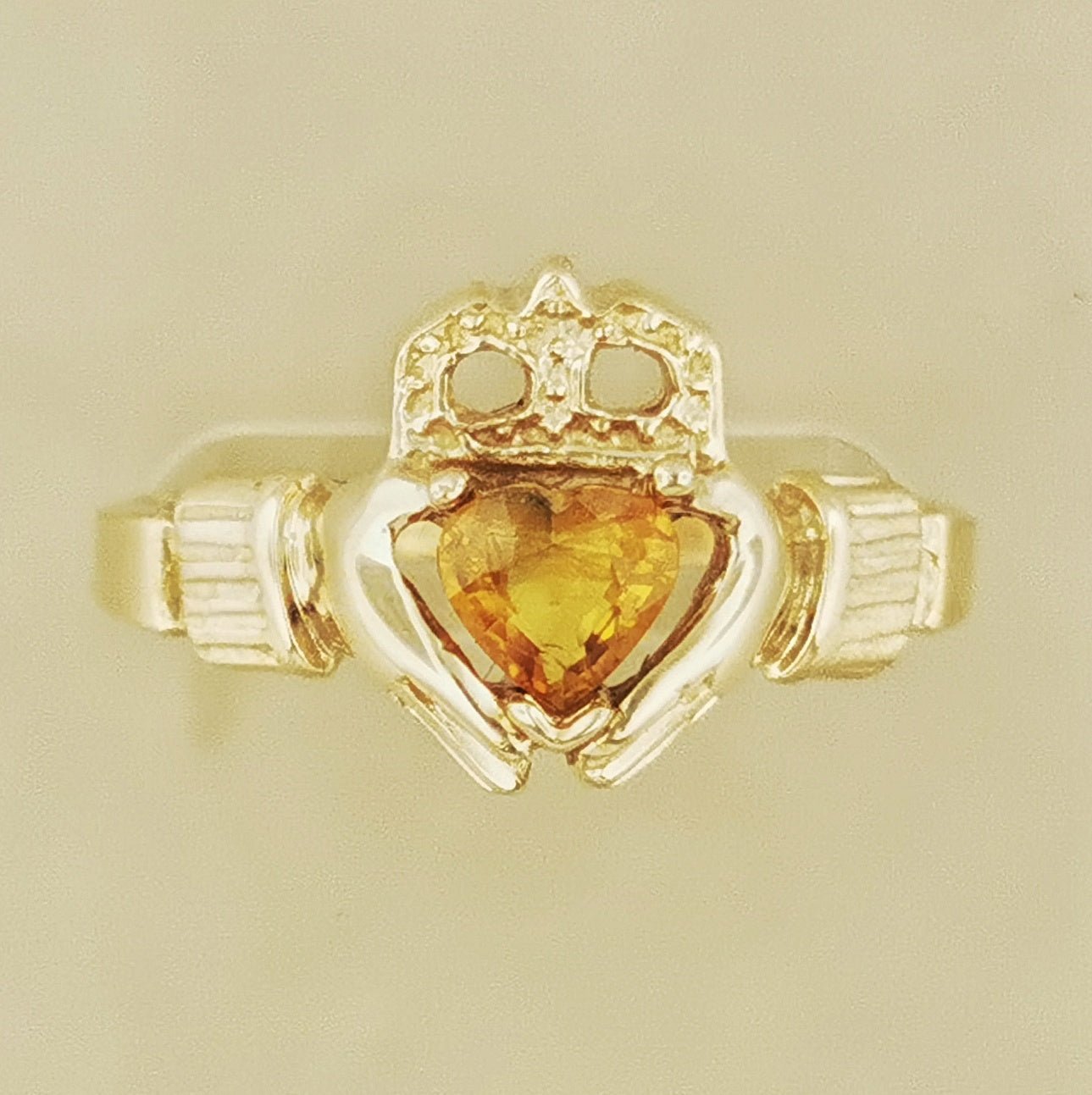 Antique Bronze Claddagh Ring with Gemstone Heart - Le Dragon Argenté