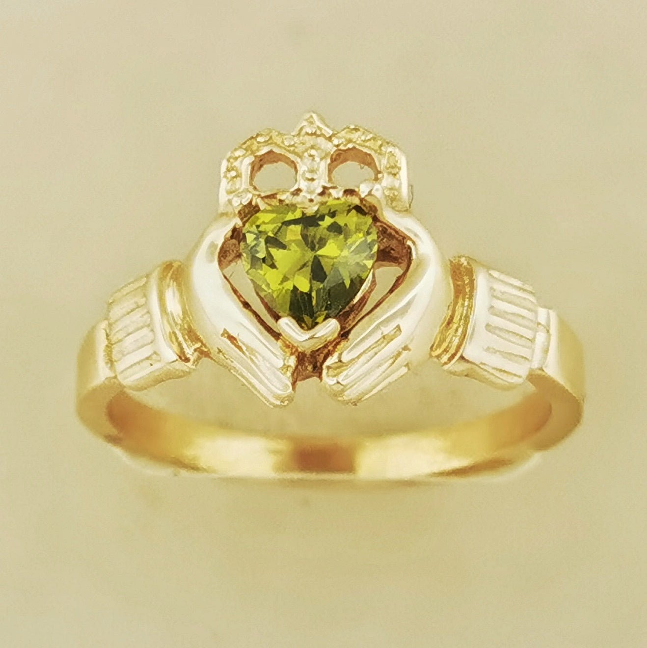 Antique Bronze Claddagh Ring with Birthstone Heart - Le Dragon Argenté