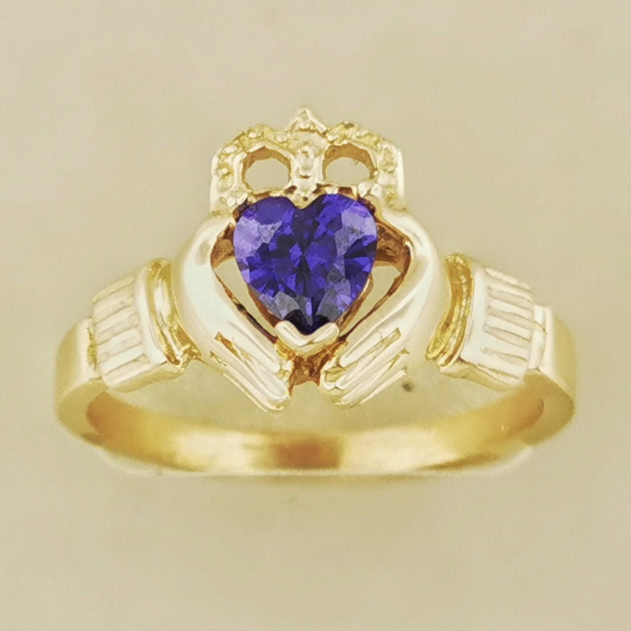 Antique Bronze Claddagh Ring with Birthstone Heart - Le Dragon Argenté