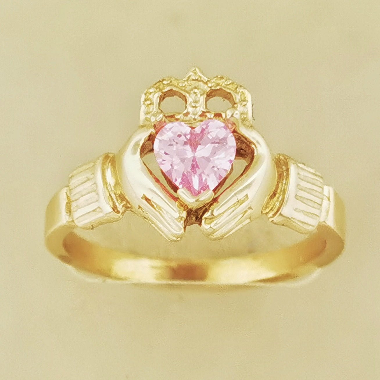 Antique Bronze Claddagh Ring with Birthstone Heart - Le Dragon Argenté