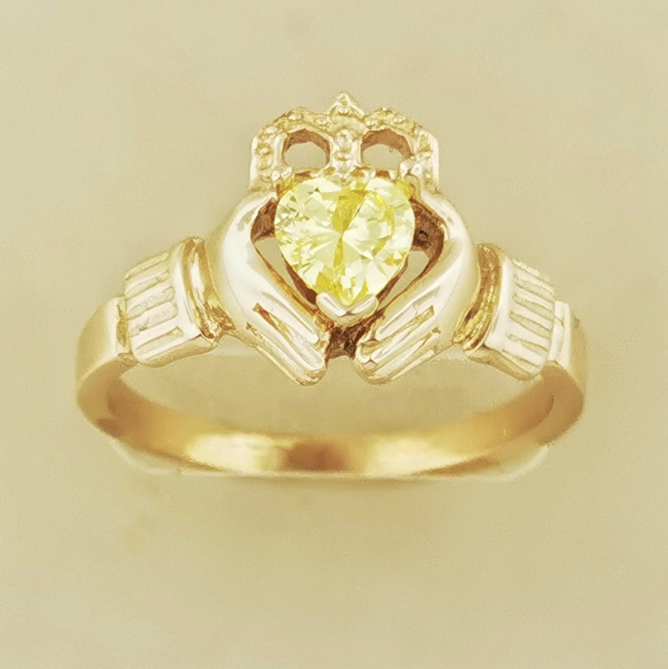Antique Bronze Claddagh Ring with Birthstone Heart - Le Dragon Argenté