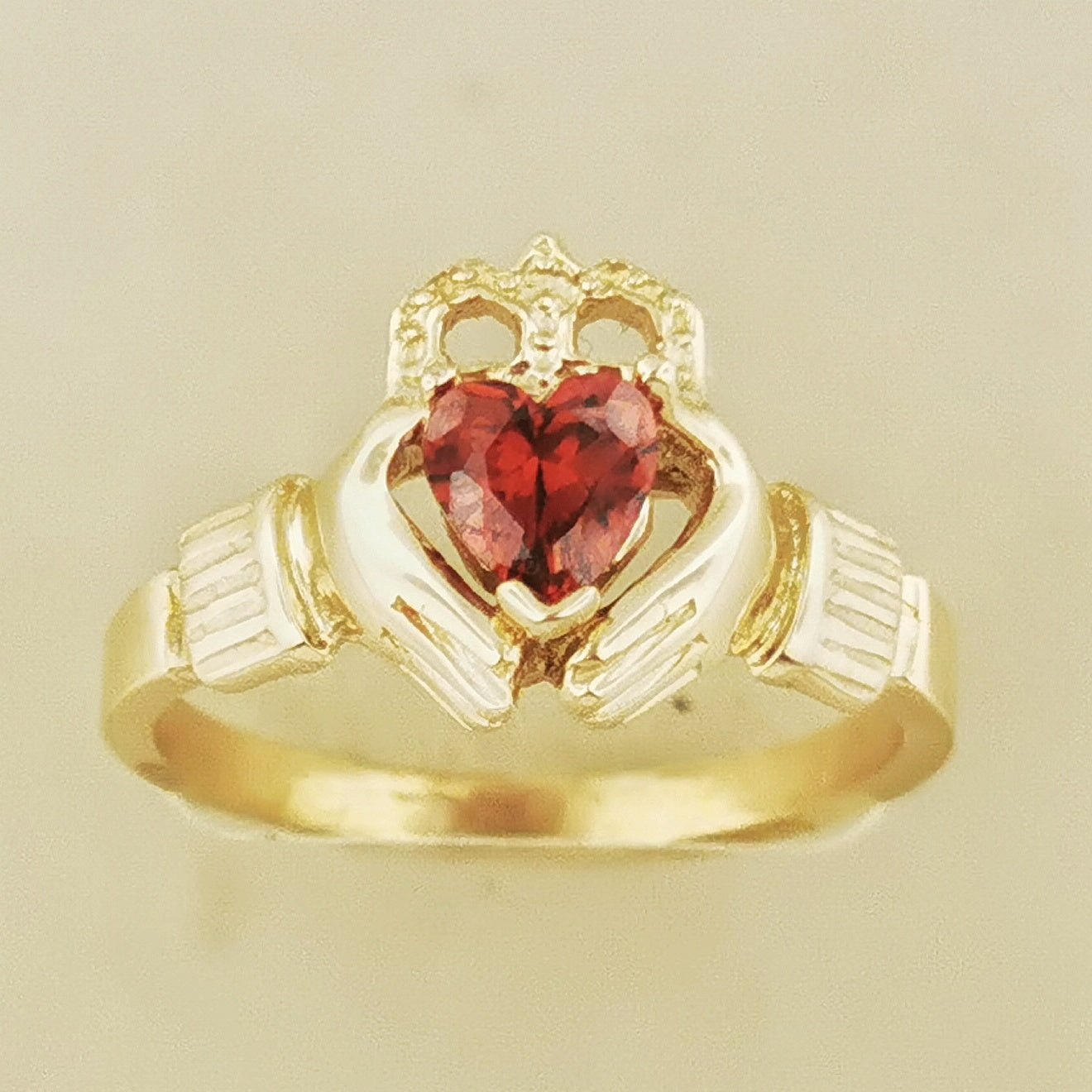 Antique Bronze Claddagh Ring with Birthstone Heart - Le Dragon Argenté