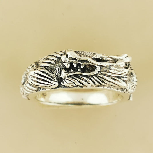 Asian Dragon Band In Sterling Silver - Le Dragon Argenté