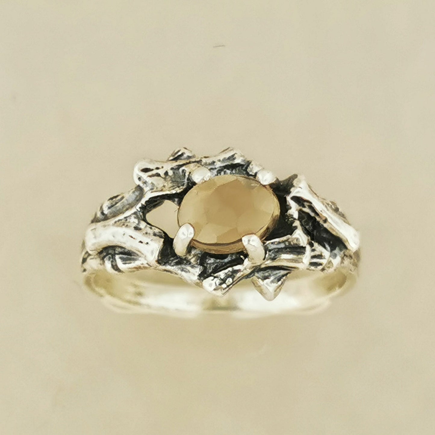 Bamboo Styled Gemstone Ring in Sterling Silver - Le Dragon Argenté