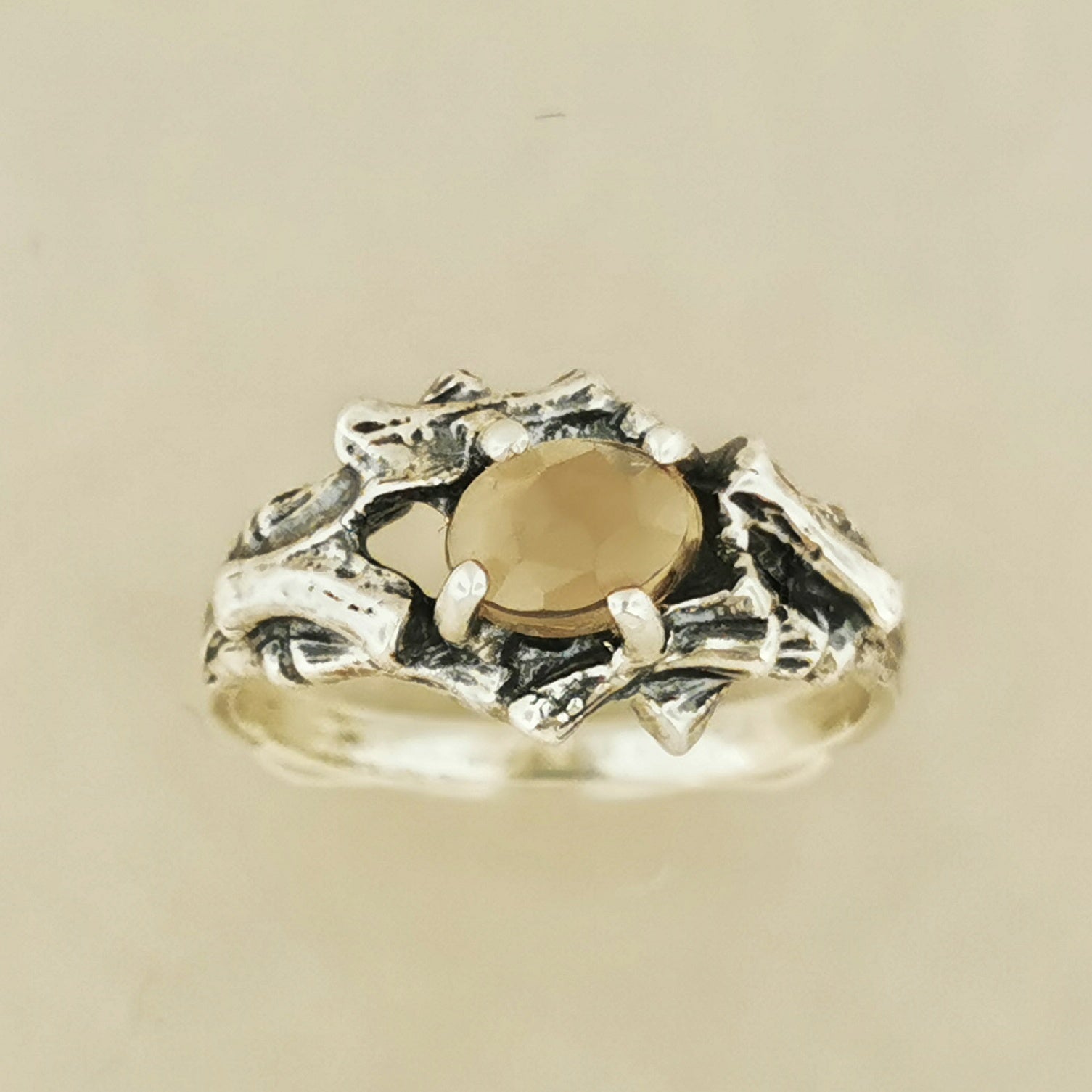 Bamboo Styled Gemstone Ring in Sterling Silver - Le Dragon Argenté