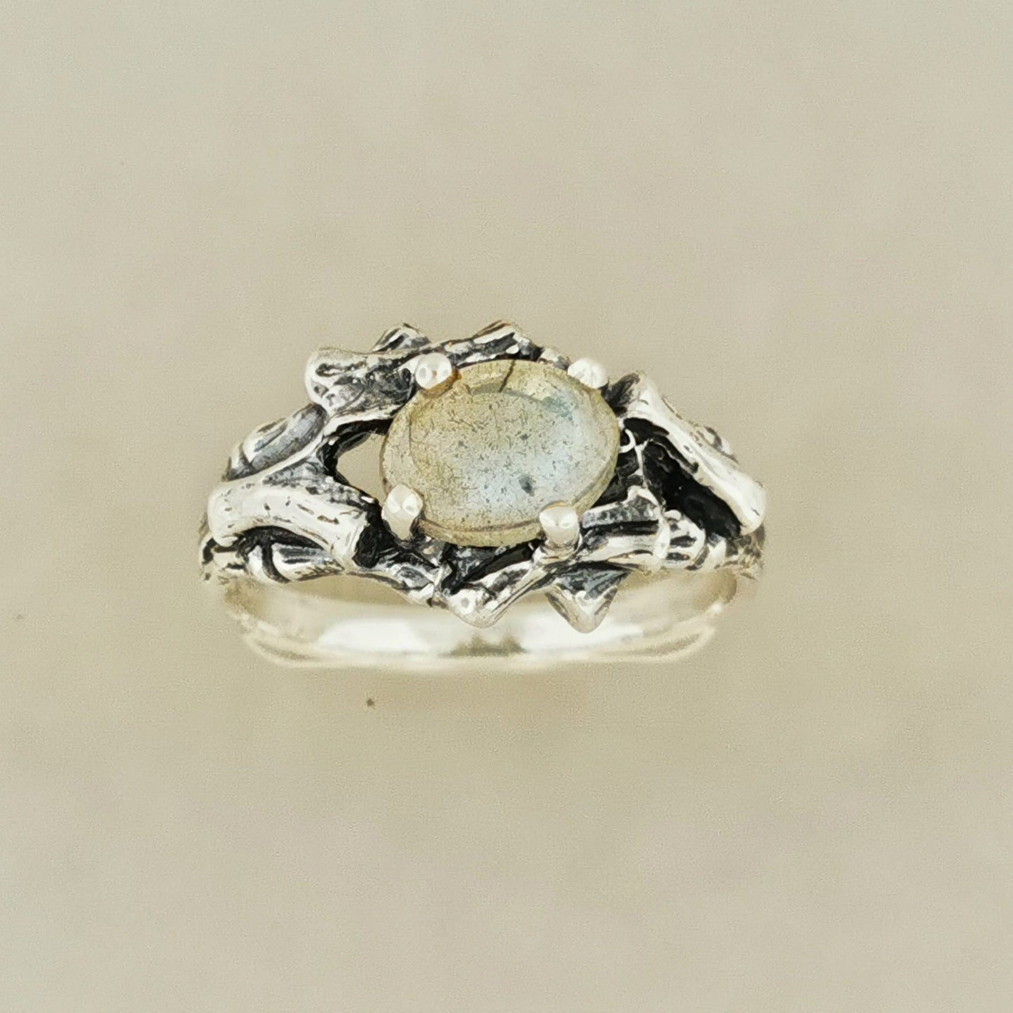 Bamboo Styled Gemstone Ring in Sterling Silver - Le Dragon Argenté