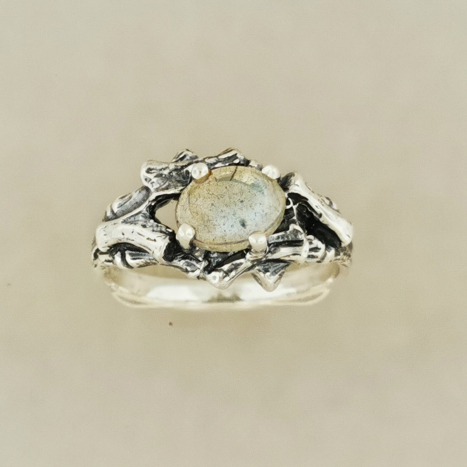 Bamboo Styled Gemstone Ring in Sterling Silver - Le Dragon Argenté