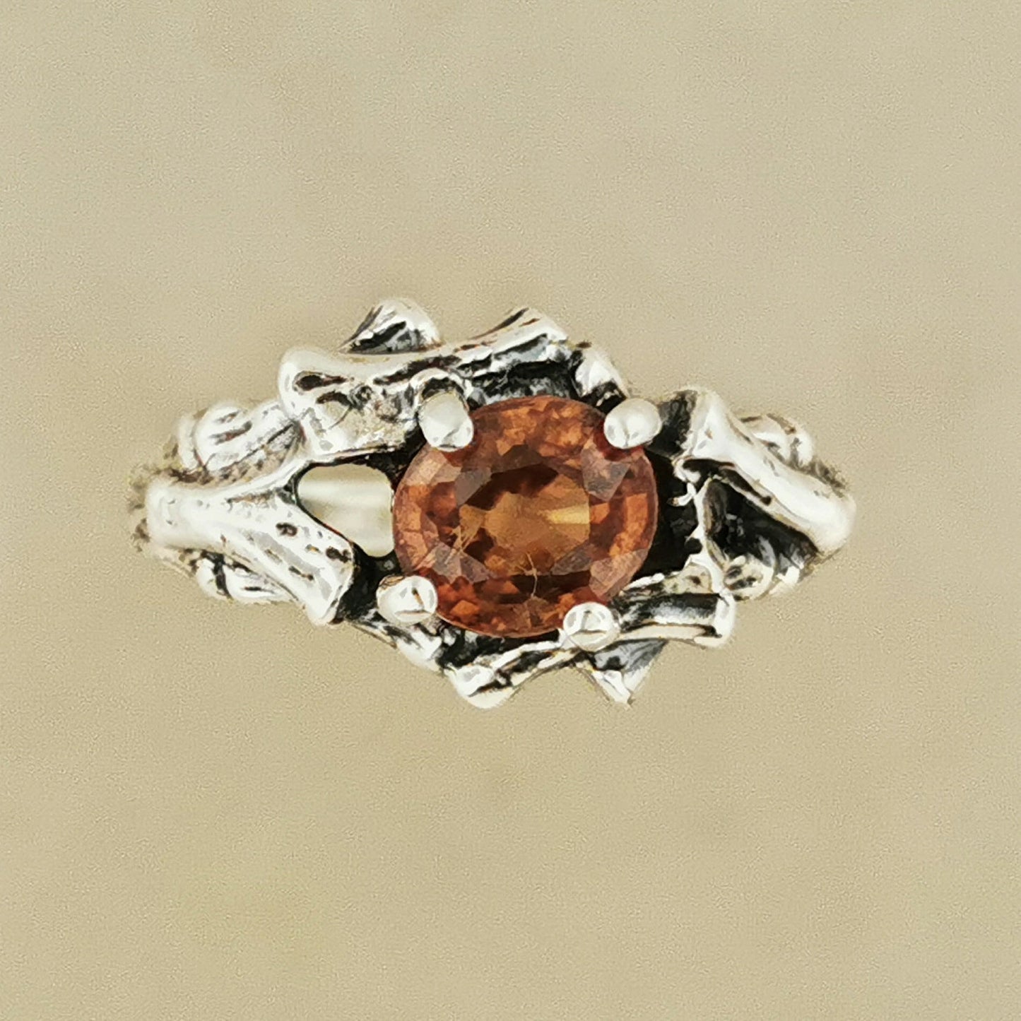 Bamboo Styled Gemstone Ring in Sterling Silver - Le Dragon Argenté