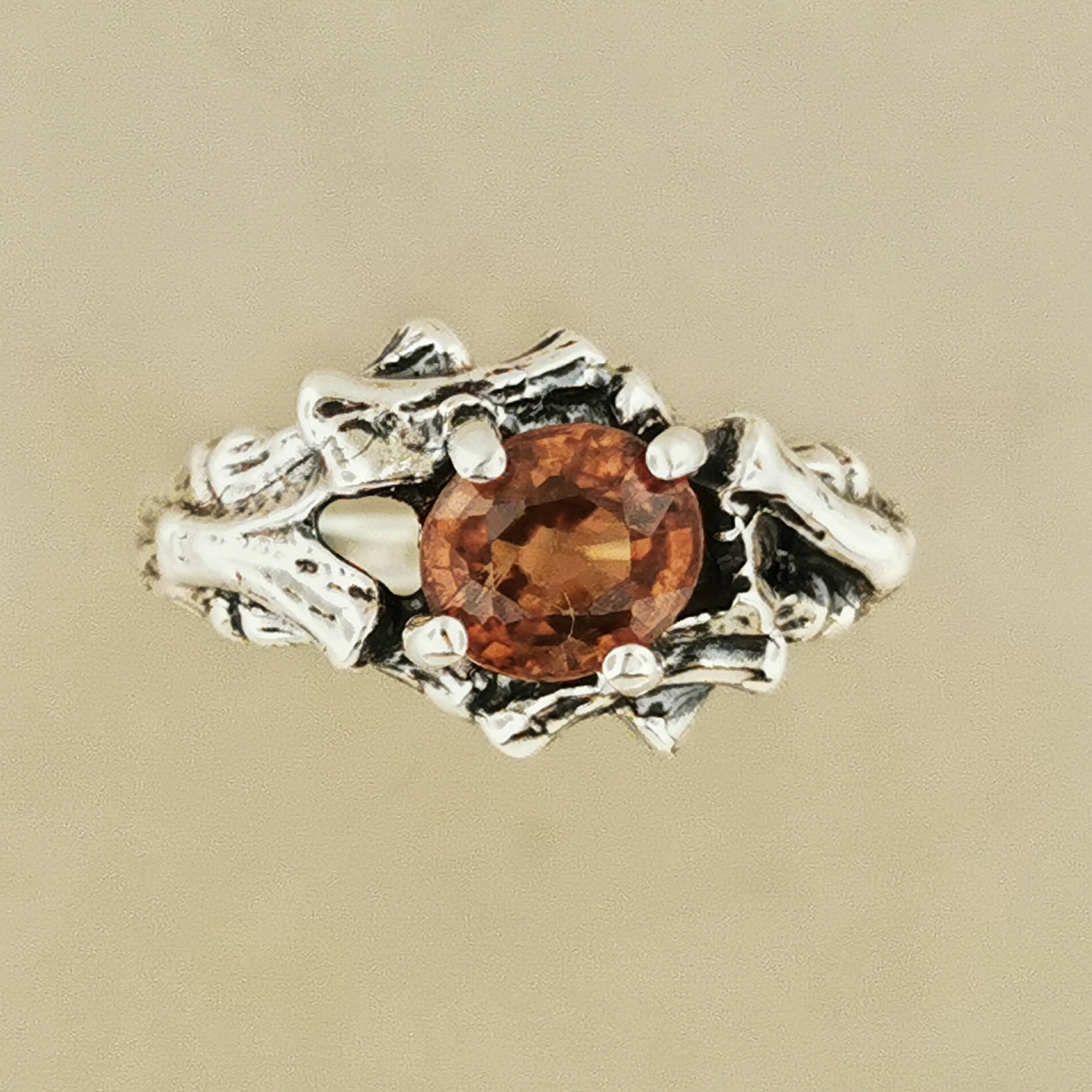 Bamboo Styled Gemstone Ring in Sterling Silver - Le Dragon Argenté