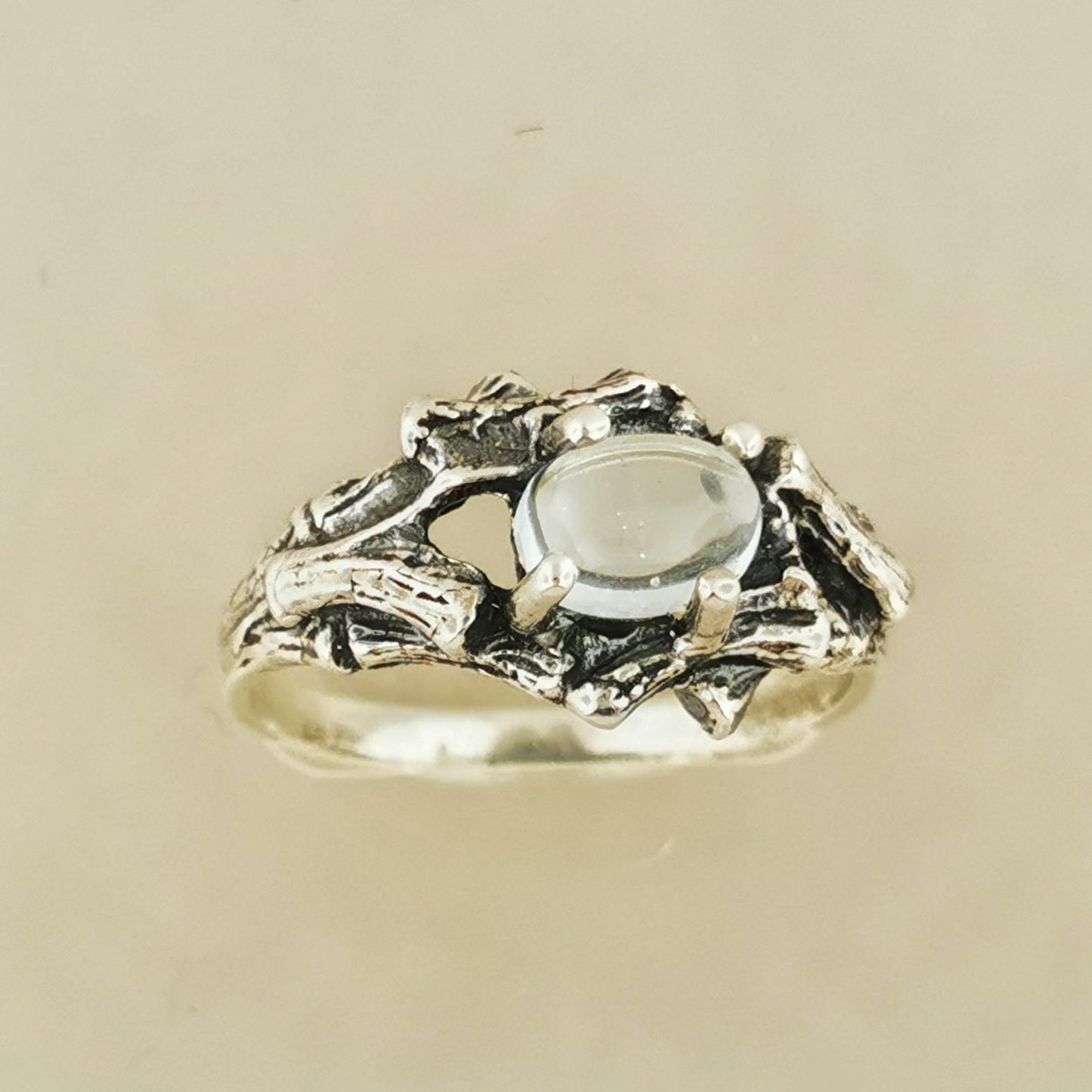 Bamboo Styled Gemstone Ring in Sterling Silver - Le Dragon Argenté