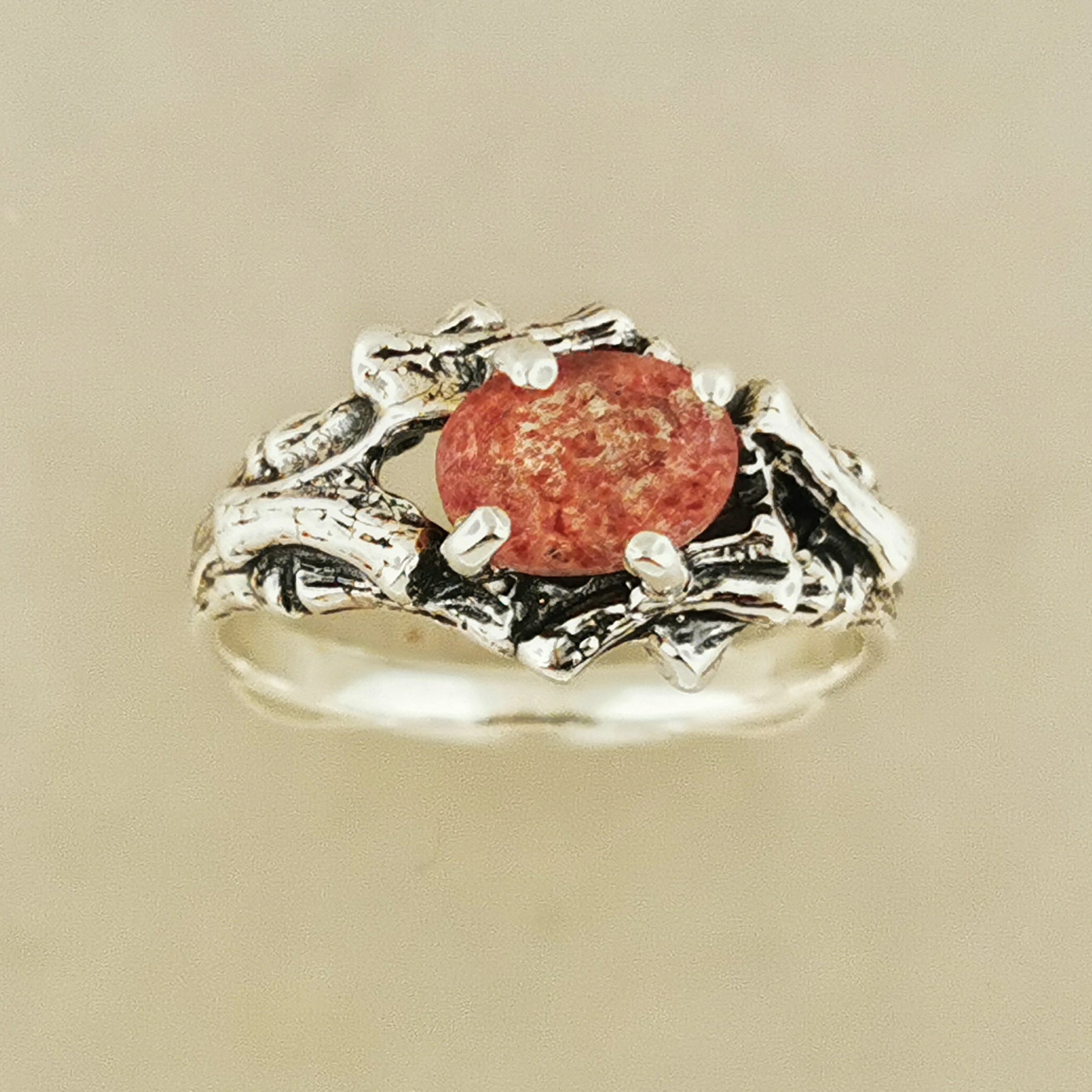 Bamboo Styled Gemstone Ring in Sterling Silver - Le Dragon Argenté
