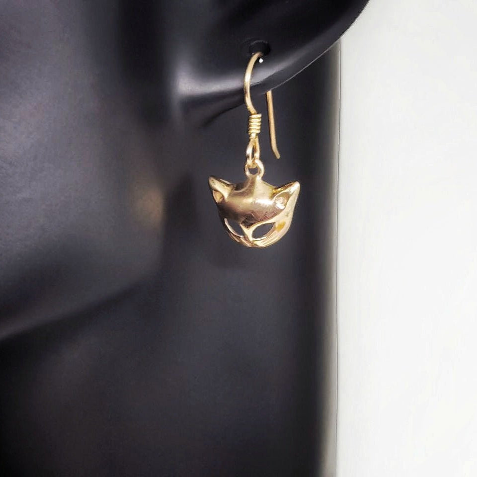 Cat Mask Charm Earrings in Sterling Silver or Antique bronze - Le Dragon Argenté