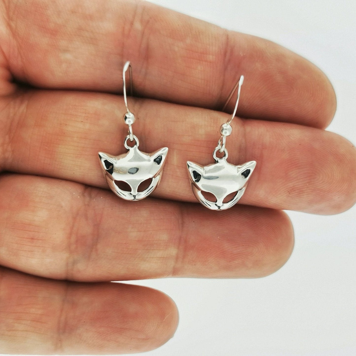 Cat Mask Charm Earrings in Sterling Silver or Antique bronze - Le Dragon Argenté