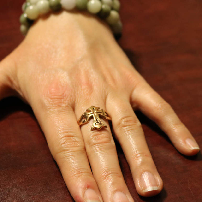 Celtic Cross Ring in Sterling Silver or Antique Bronze - Le Dragon Argenté