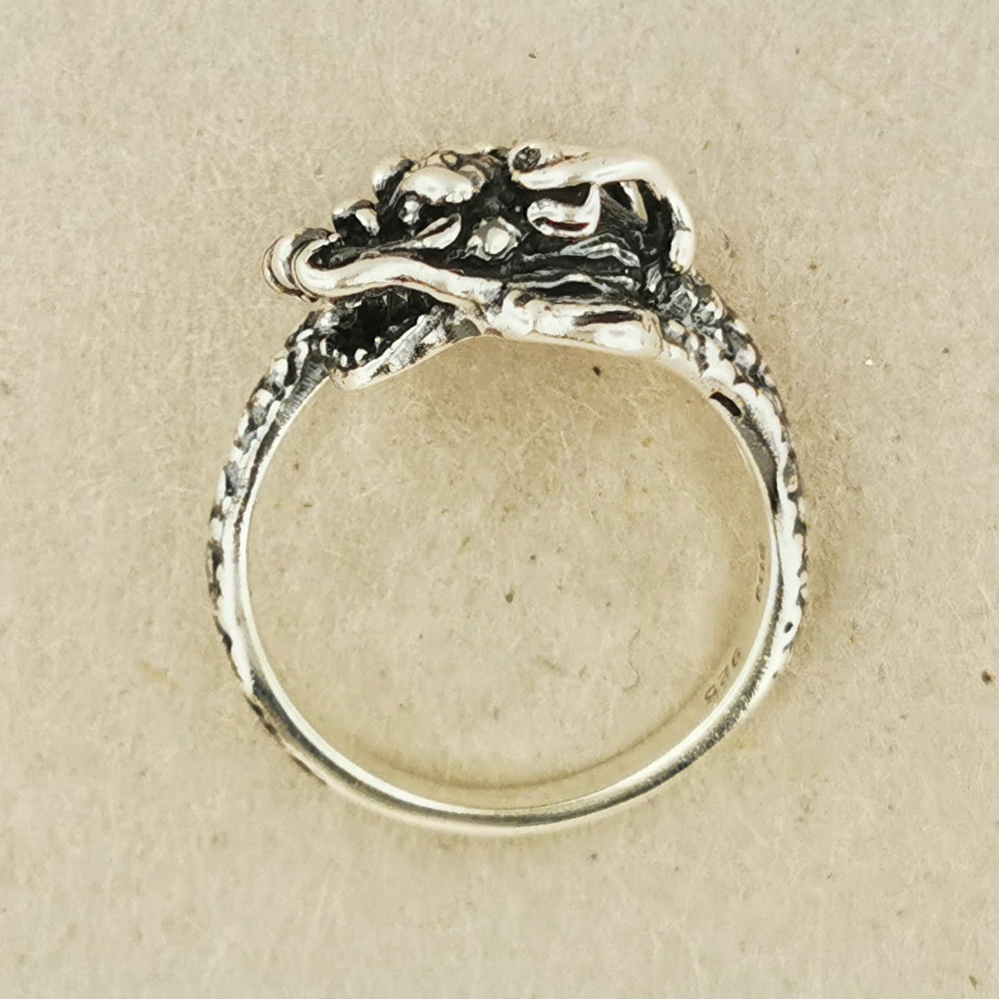 Chinese Dragon Ring in Sterling Silver or Antique Bronze - Le Dragon Argenté