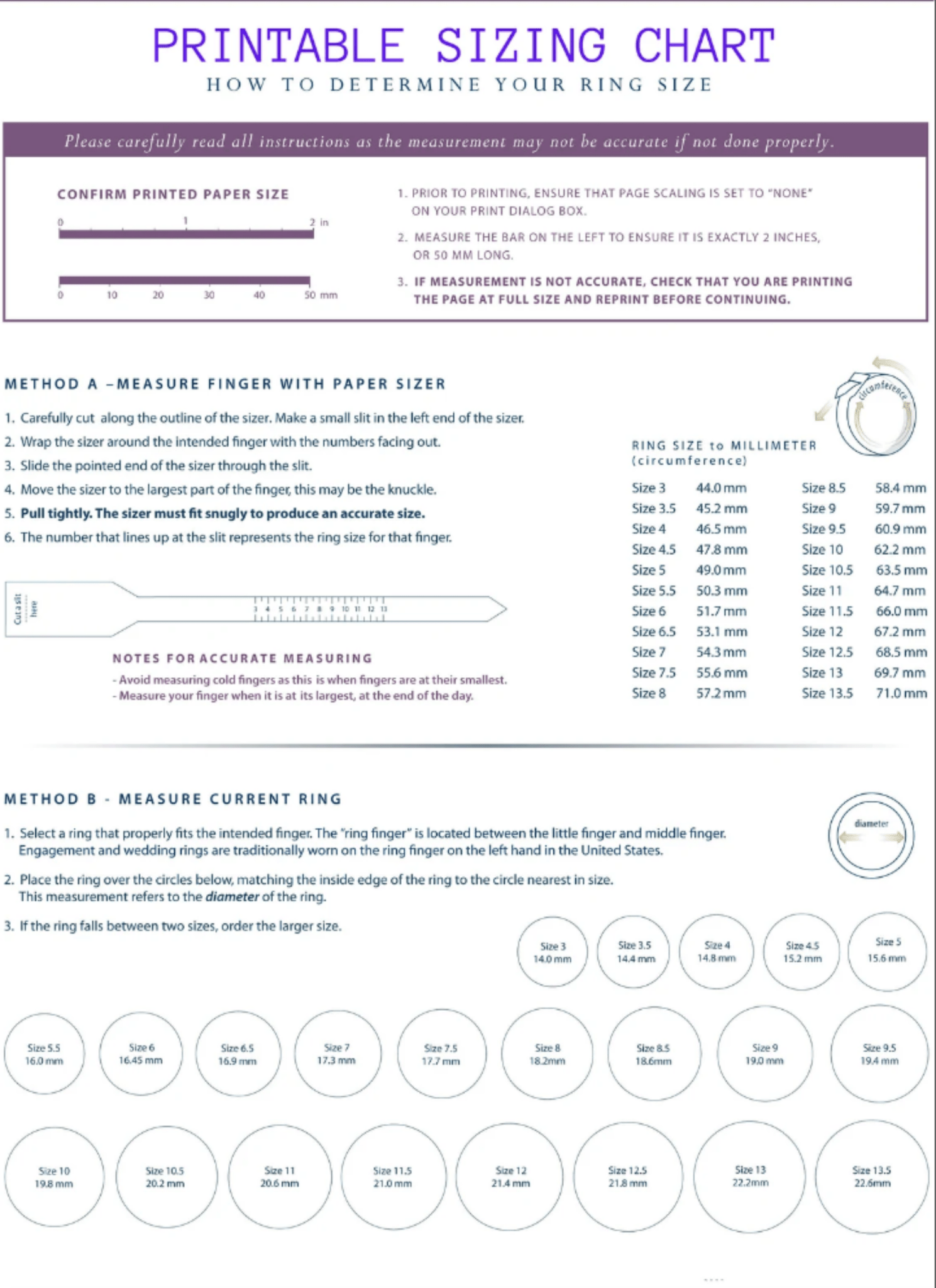 Size Chart for Claddagh Band in Sterling Silver or Antique Bronze - Le Dragon Argenté