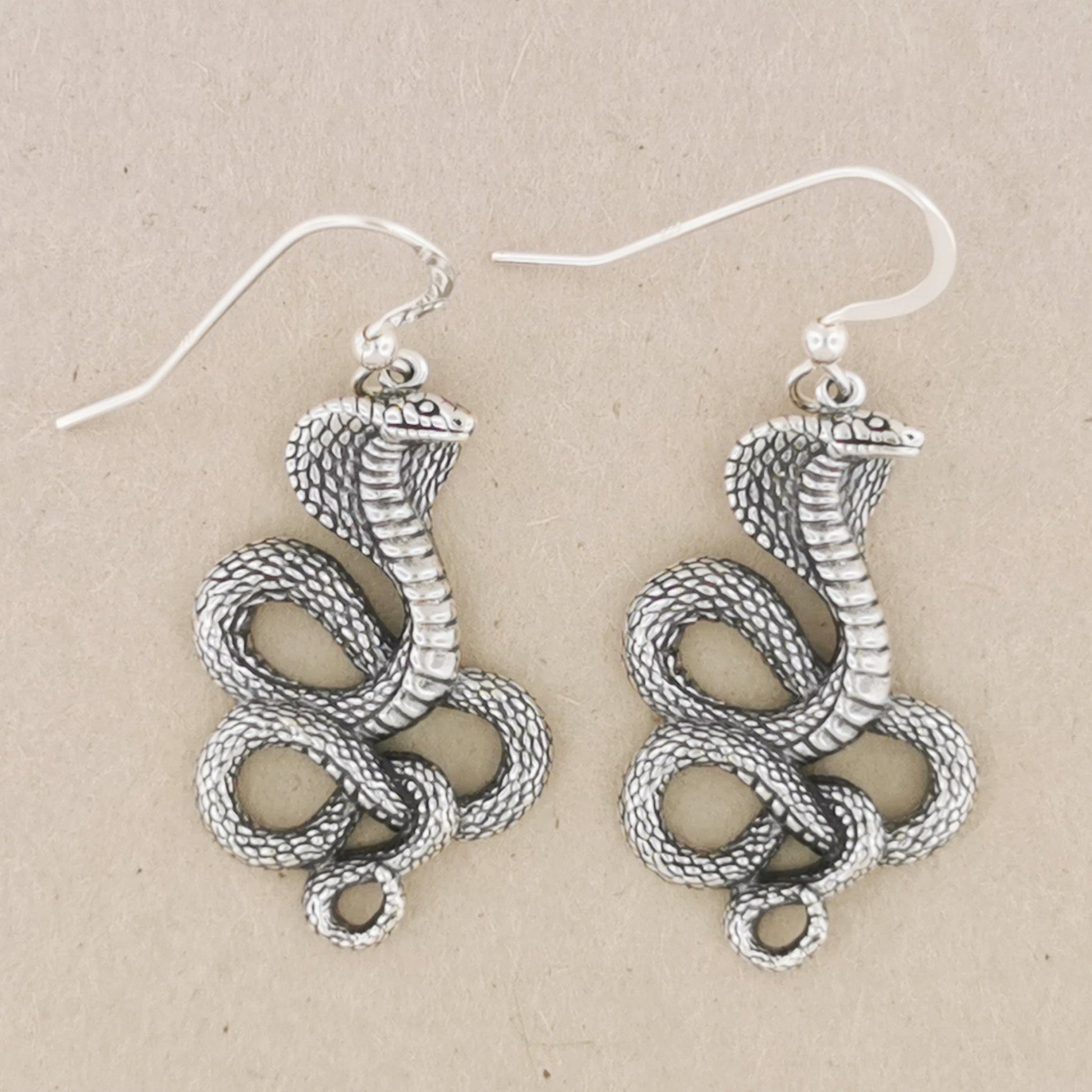 Cobra Earrings in Sterling Silver or Antique Bronze - Le Dragon Argenté