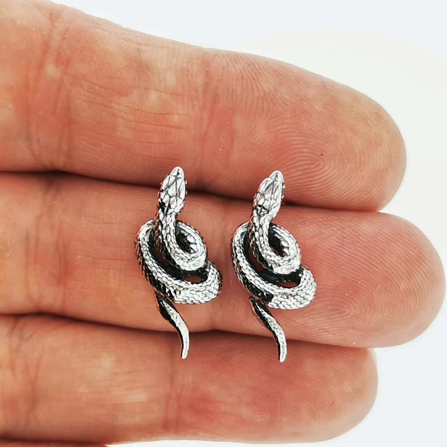 Coiled Snake Stud Earrings in Sterling Silver In Hand - Le Dragon Argenté