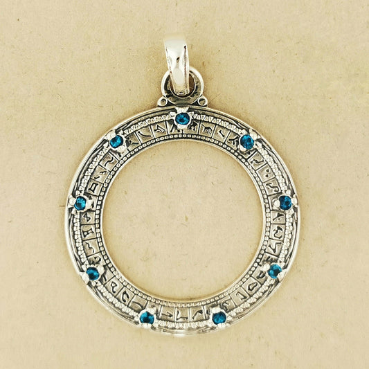 Custom Stargate Pendant in Sterling Silver with December Birthstones - Le Dragon Argenté