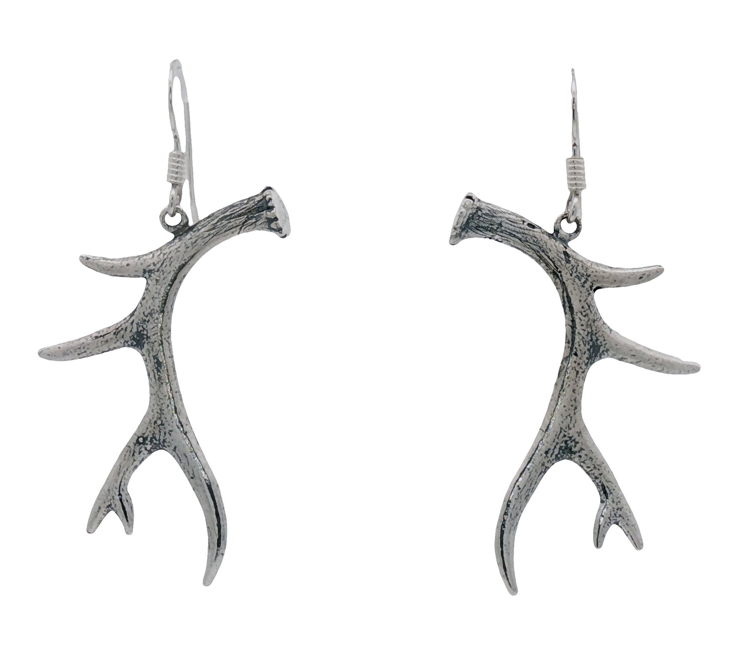 Sterling silver antler earrings rustic woodland style jewelry. Handmade deer antler dangle earrings in sterling silver. Woodland antler dangle earrings.