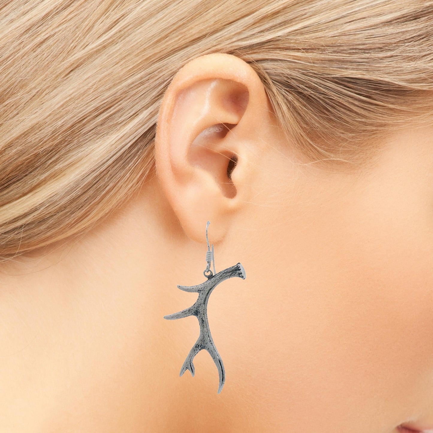 Sterling silver antler earrings rustic woodland style jewelry. Handmade deer antler dangle earrings in sterling silver. Woodland antler dangle earrings.