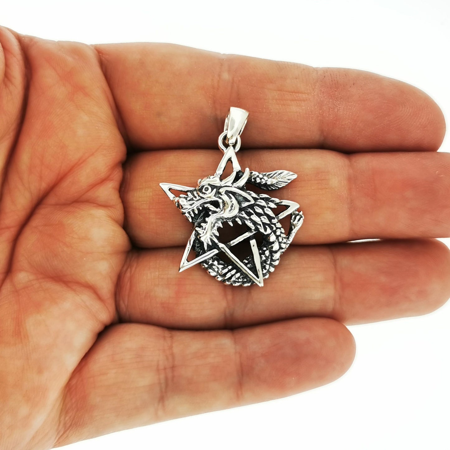 Dragon Pentagram Pendant in Sterling Silver or Antique Bronze - Le Dragon Argenté - dragon - dragon jewelery - dragon magick