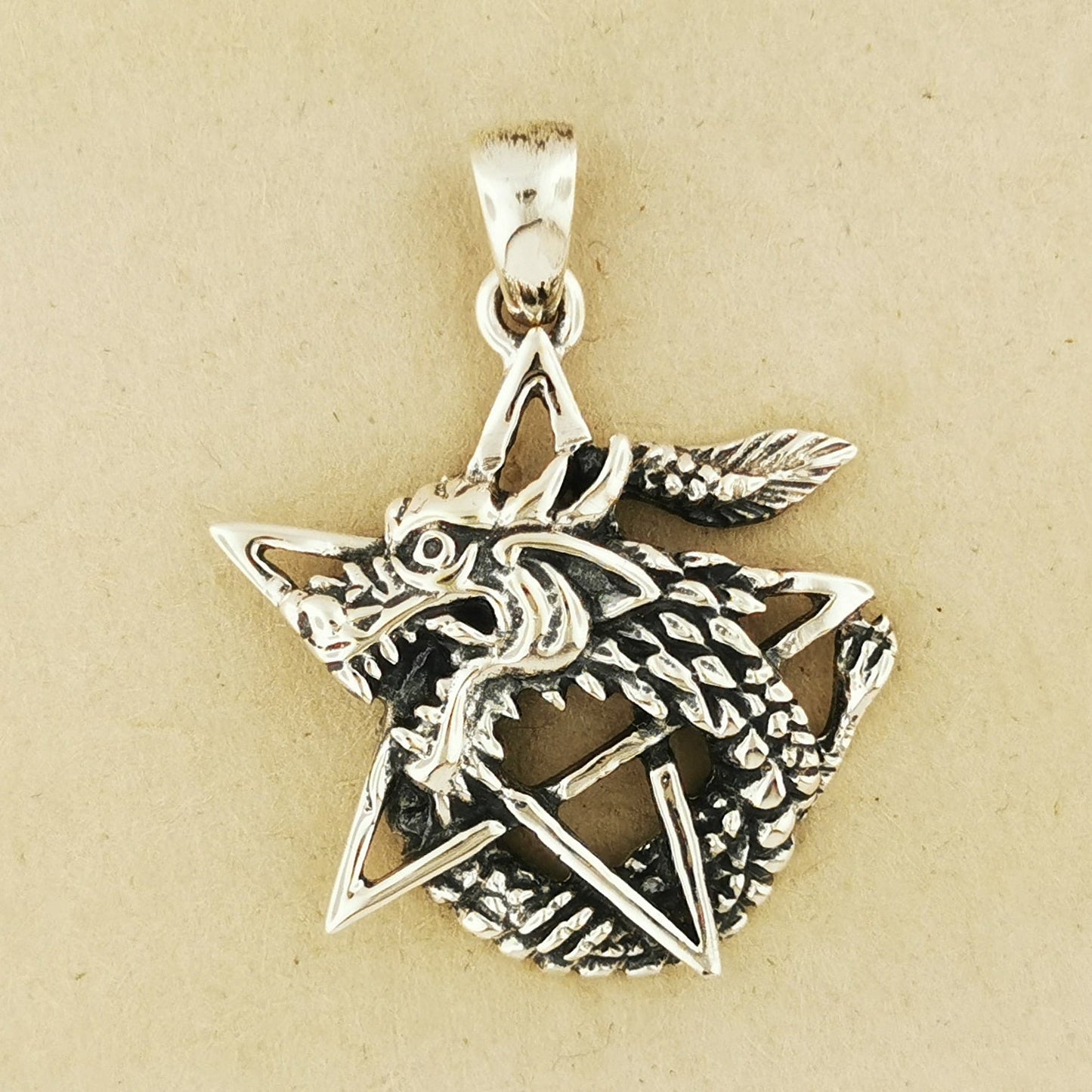 Dragon Pentagram Pendant in Sterling Silver or Antique Bronze - Le Dragon Argenté - dragon - dragon jewelry - dragon magick