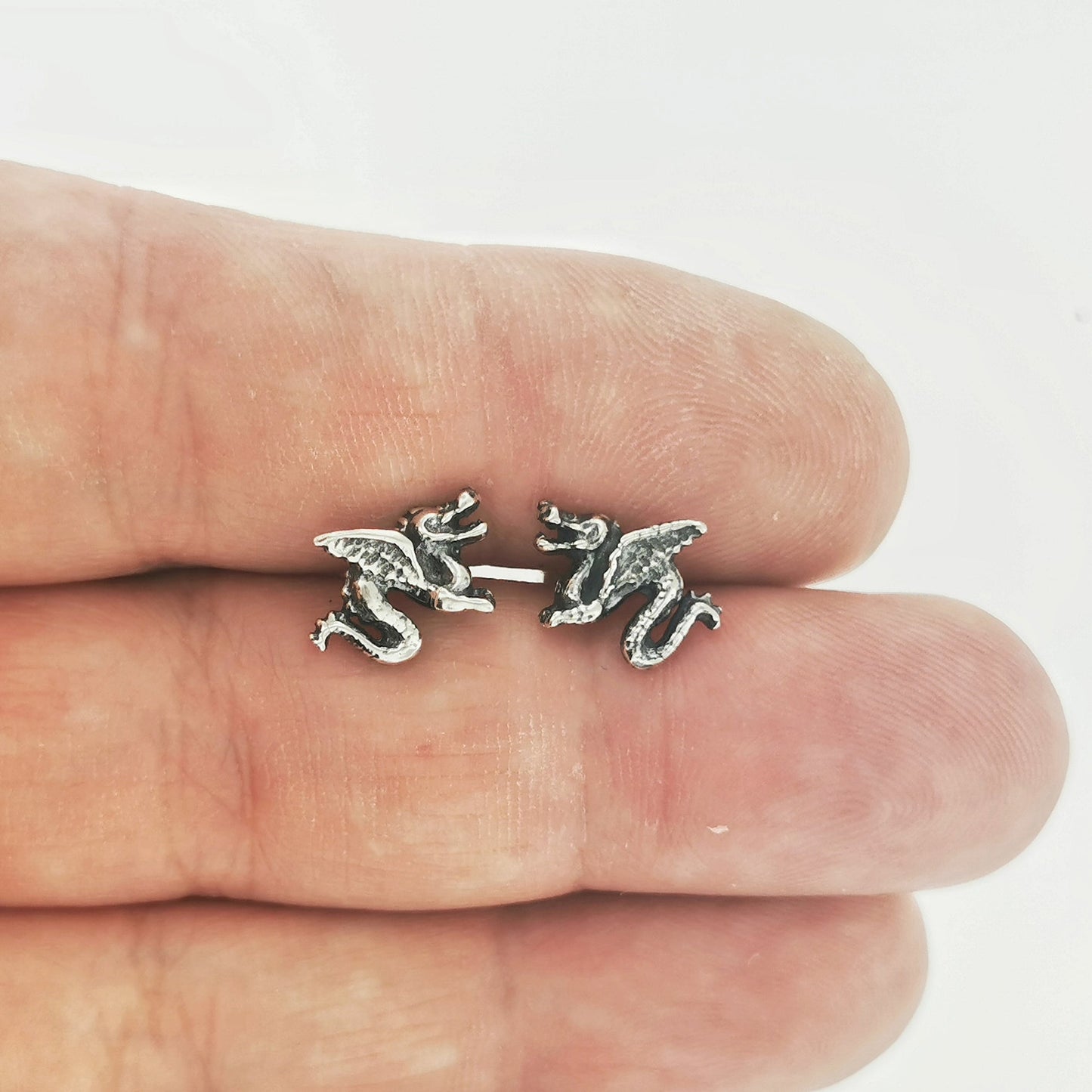 Dragon Stud Earrings in Sterling Silver - Le Dragon Argenté