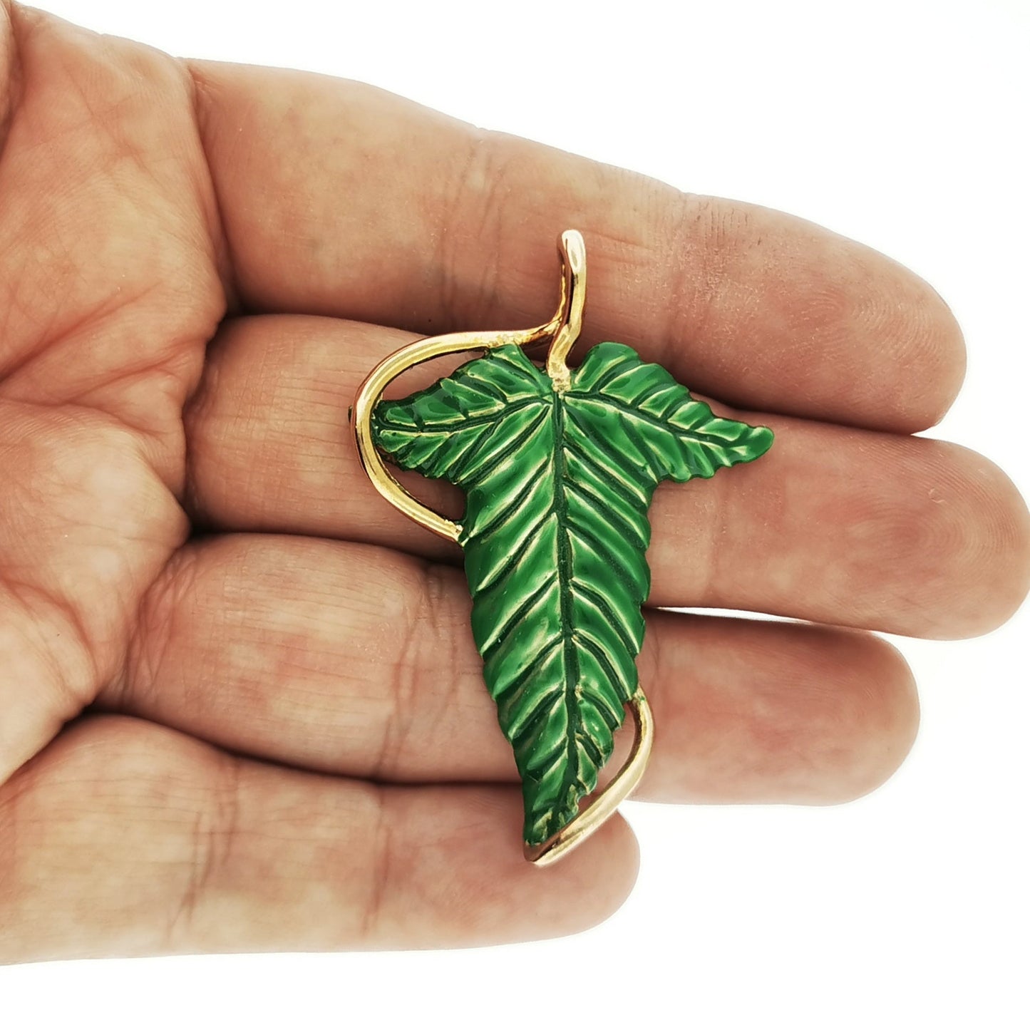 Elvish Leaf Pendant in Antique Bronze In Hand - Le Dragon Argenté