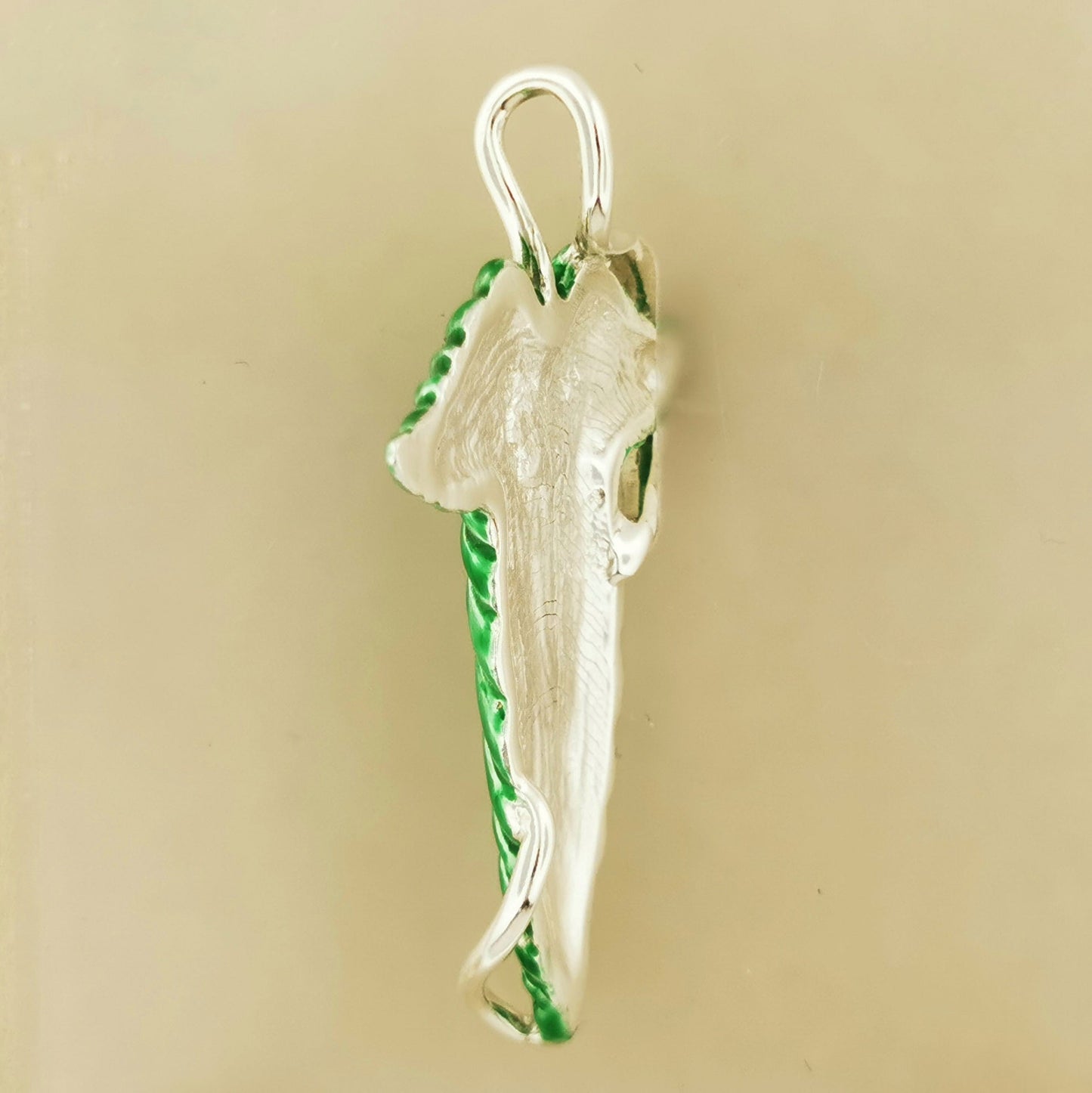 Side View of Elvish Leaf Pendant in Sterling Silver - Le Dragon Argenté